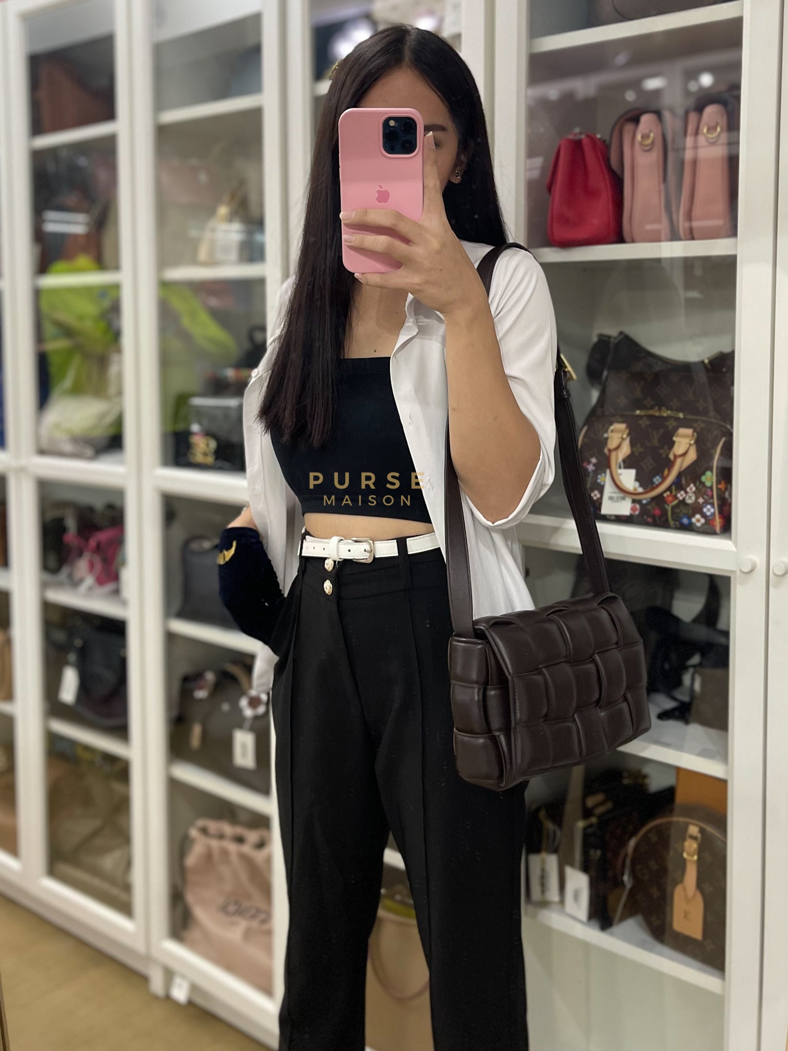 Cassette Padded in Brown Intrecciato Leather Crossbody Bag | Purse Maison Luxury Bags Shop