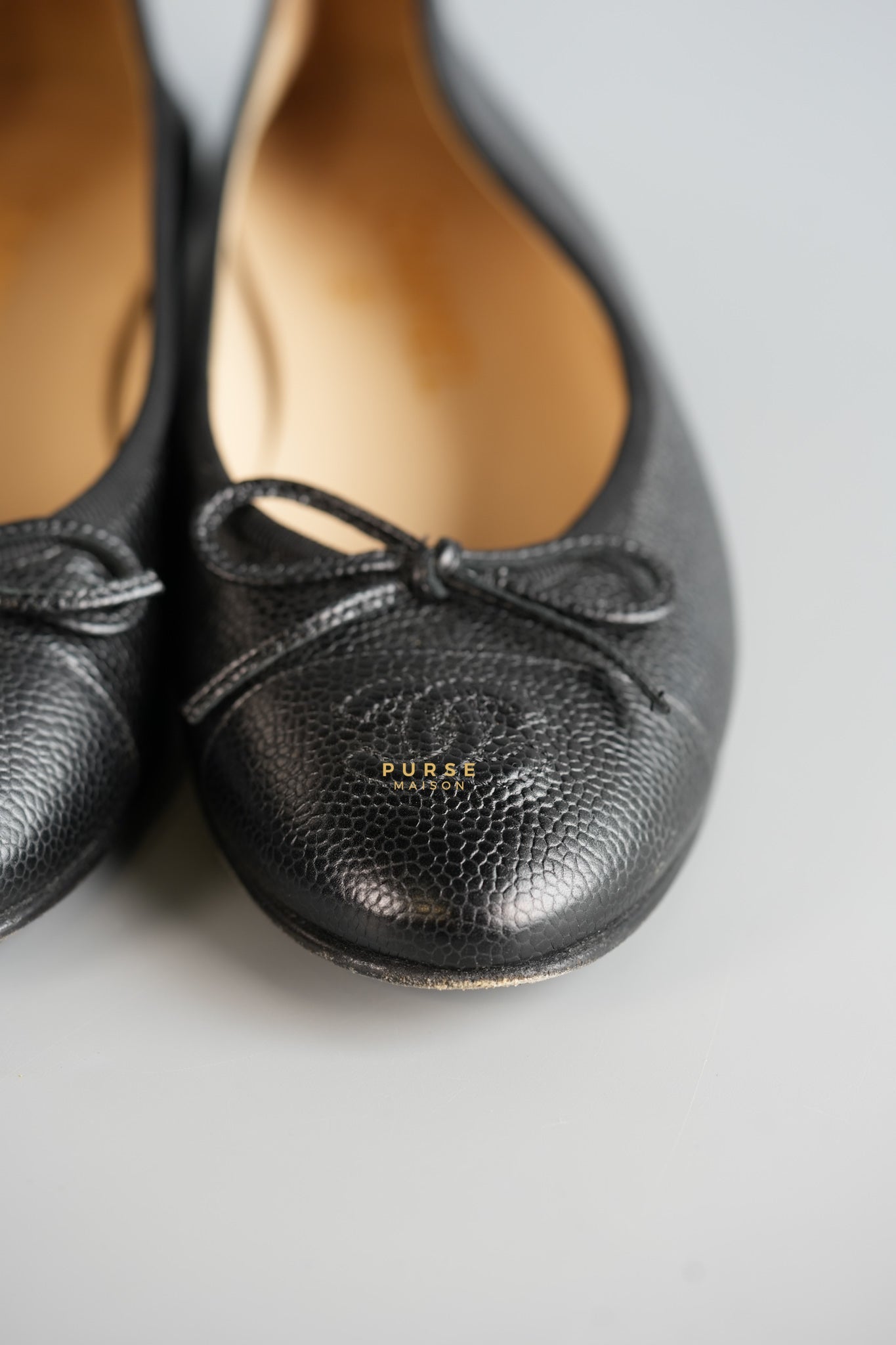 Caviar Leather Black Ballerina Flats (Size 36 EUR, 22cm) | Purse Maison Luxury Bags Shop