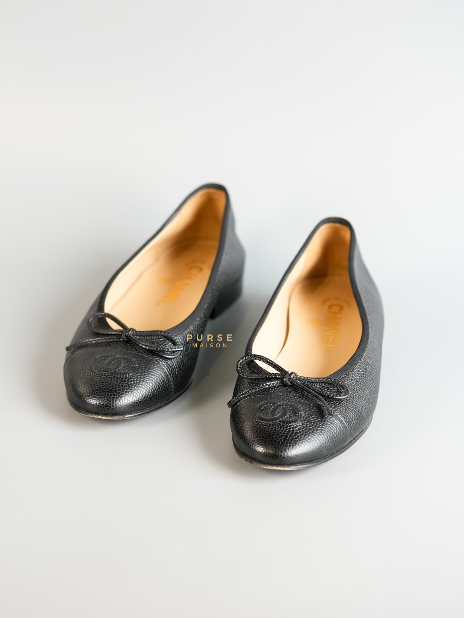 Caviar Leather Black Ballerina Flats (Size 36 EUR, 22cm) | Purse Maison Luxury Bags Shop