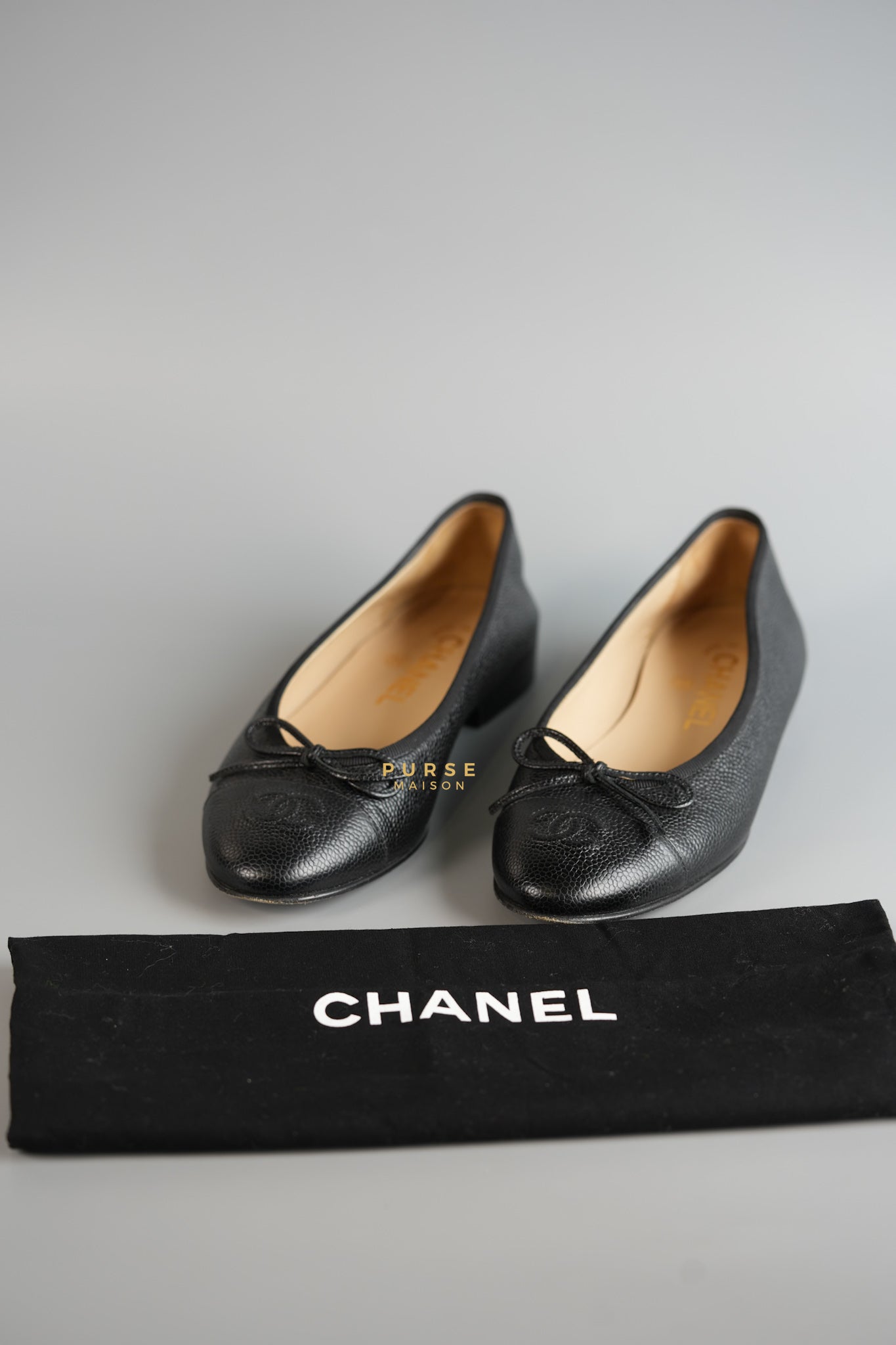 Caviar Leather Black Ballerina Flats (Size 36 EUR, 22cm) | Purse Maison Luxury Bags Shop