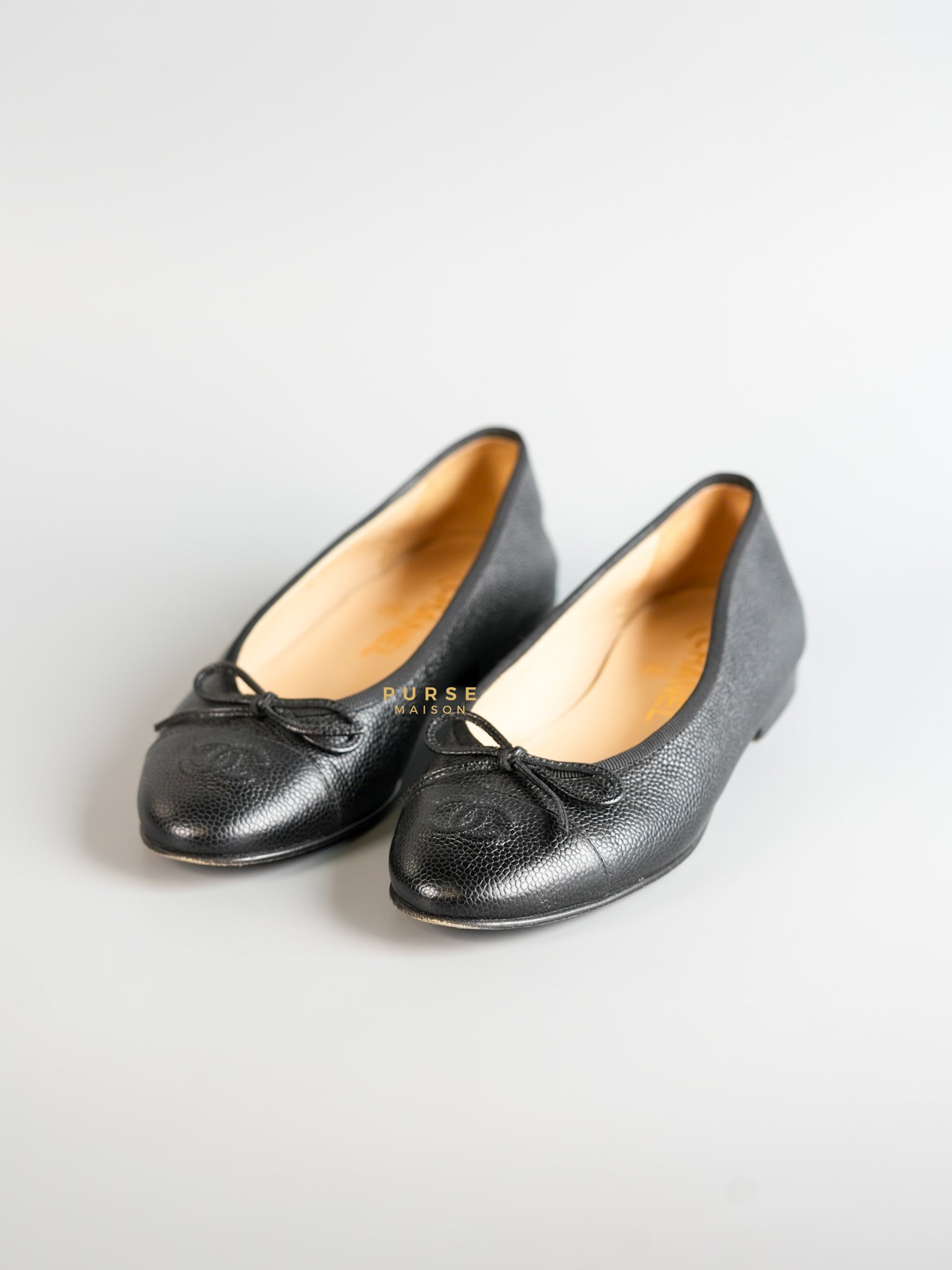 Caviar Leather Black Ballerina Flats (Size 36 EUR, 22cm) | Purse Maison Luxury Bags Shop