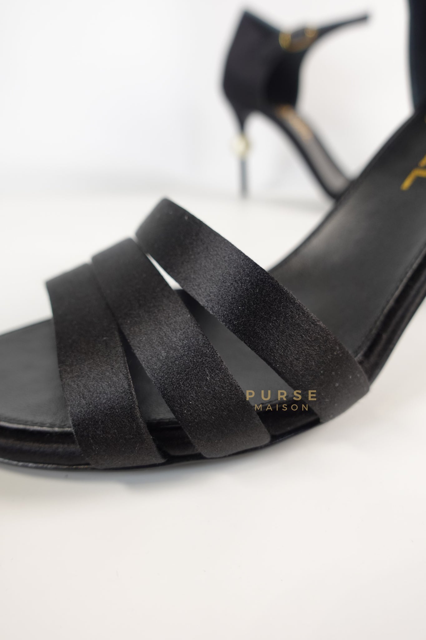 CC Black Strappy Sandals Satin Pearl Heels Size 37 (24cm) | Purse Maison Luxury Bags Shop