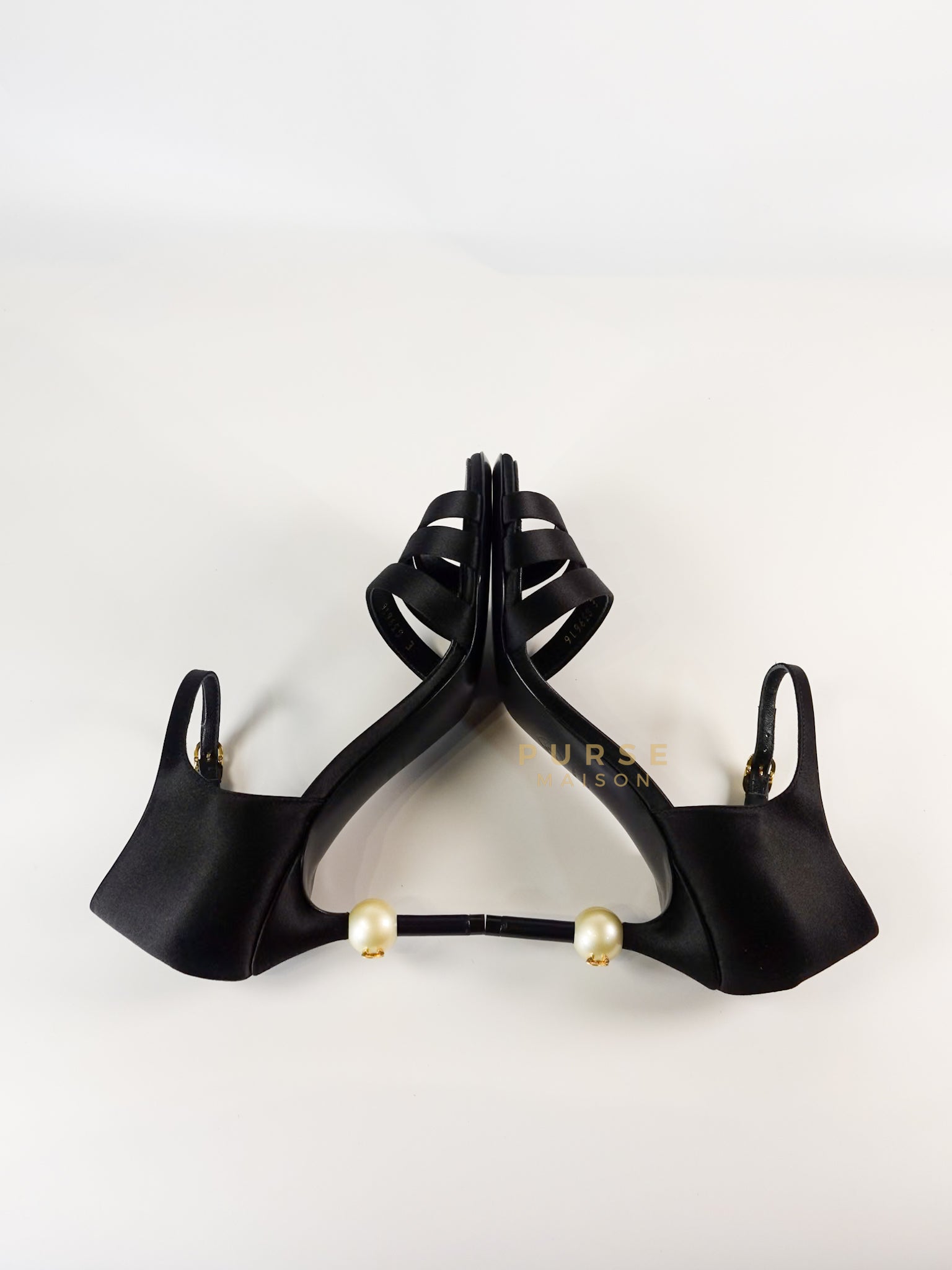 CC Black Strappy Sandals Satin Pearl Heels Size 37 (24cm) | Purse Maison Luxury Bags Shop