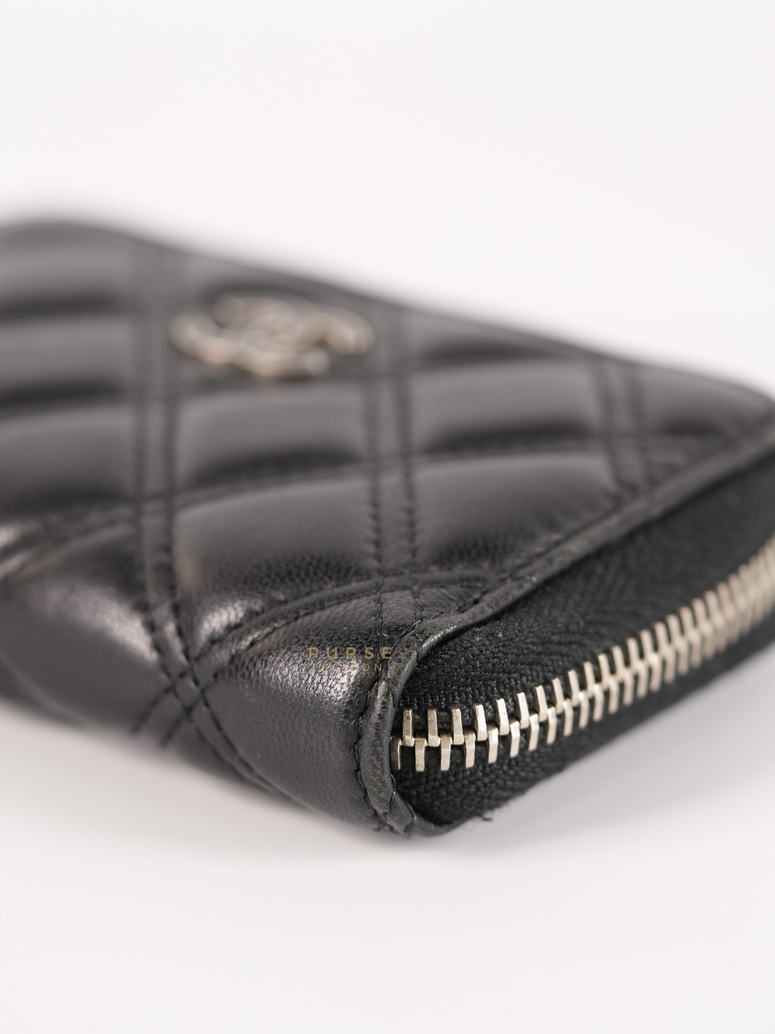 CC Card Holder in Black Lambskin Leather & Silver Hardware (Series 20) | Purse Maison Luxury Bags Shop
