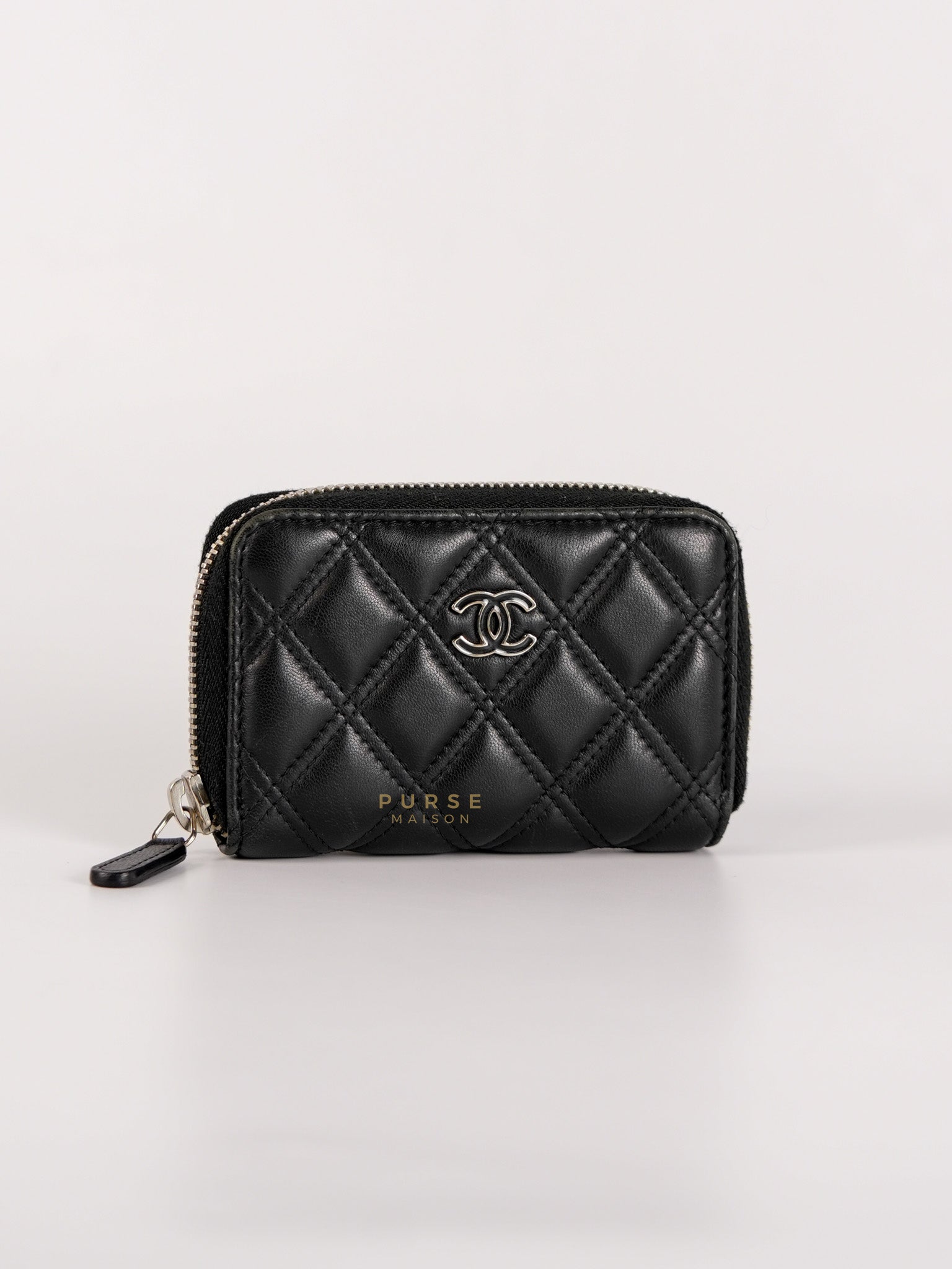 CC Card Holder in Black Lambskin Leather & Silver Hardware (Series 20) | Purse Maison Luxury Bags Shop