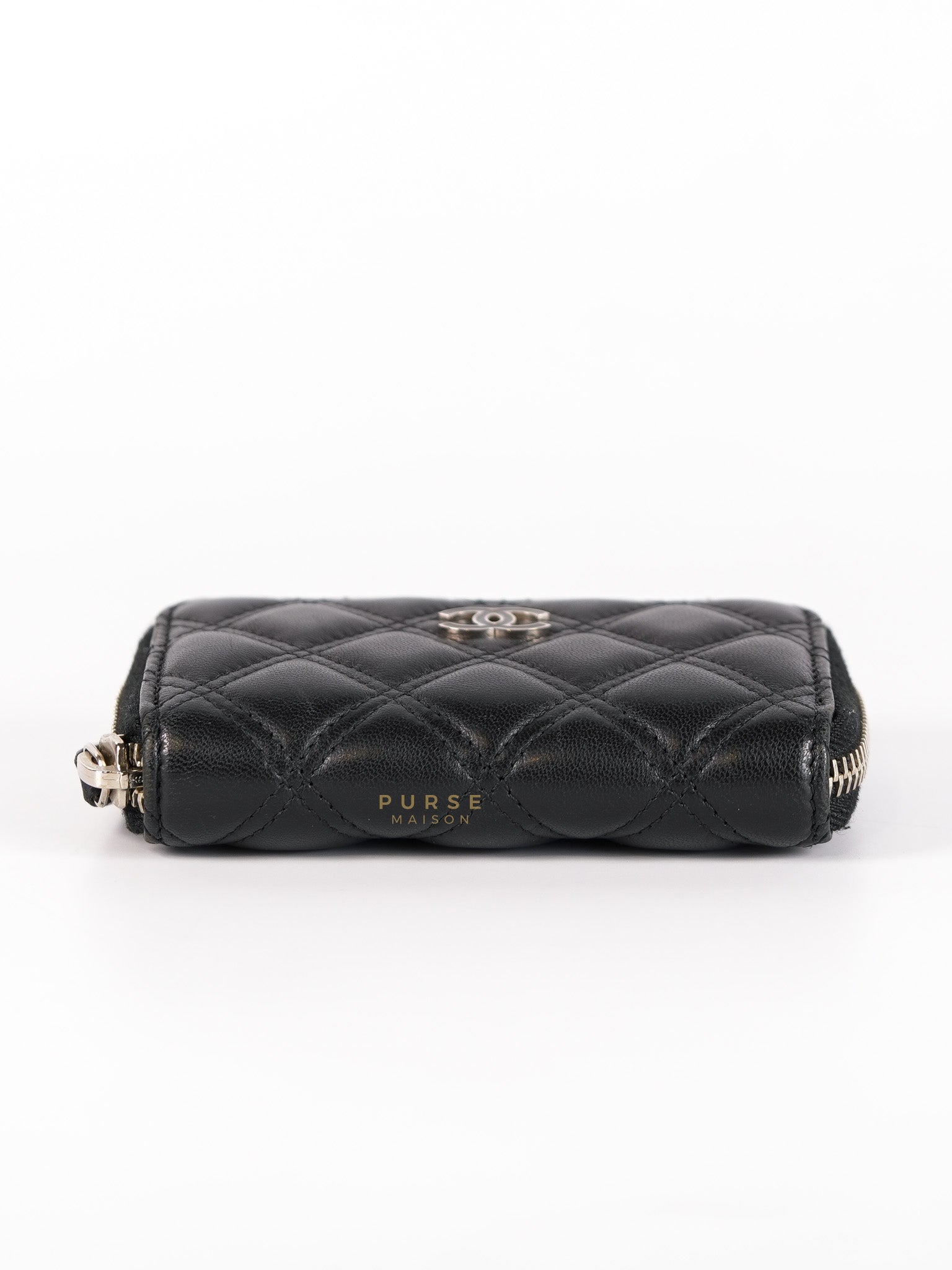 CC Card Holder in Black Lambskin Leather & Silver Hardware (Series 20) | Purse Maison Luxury Bags Shop