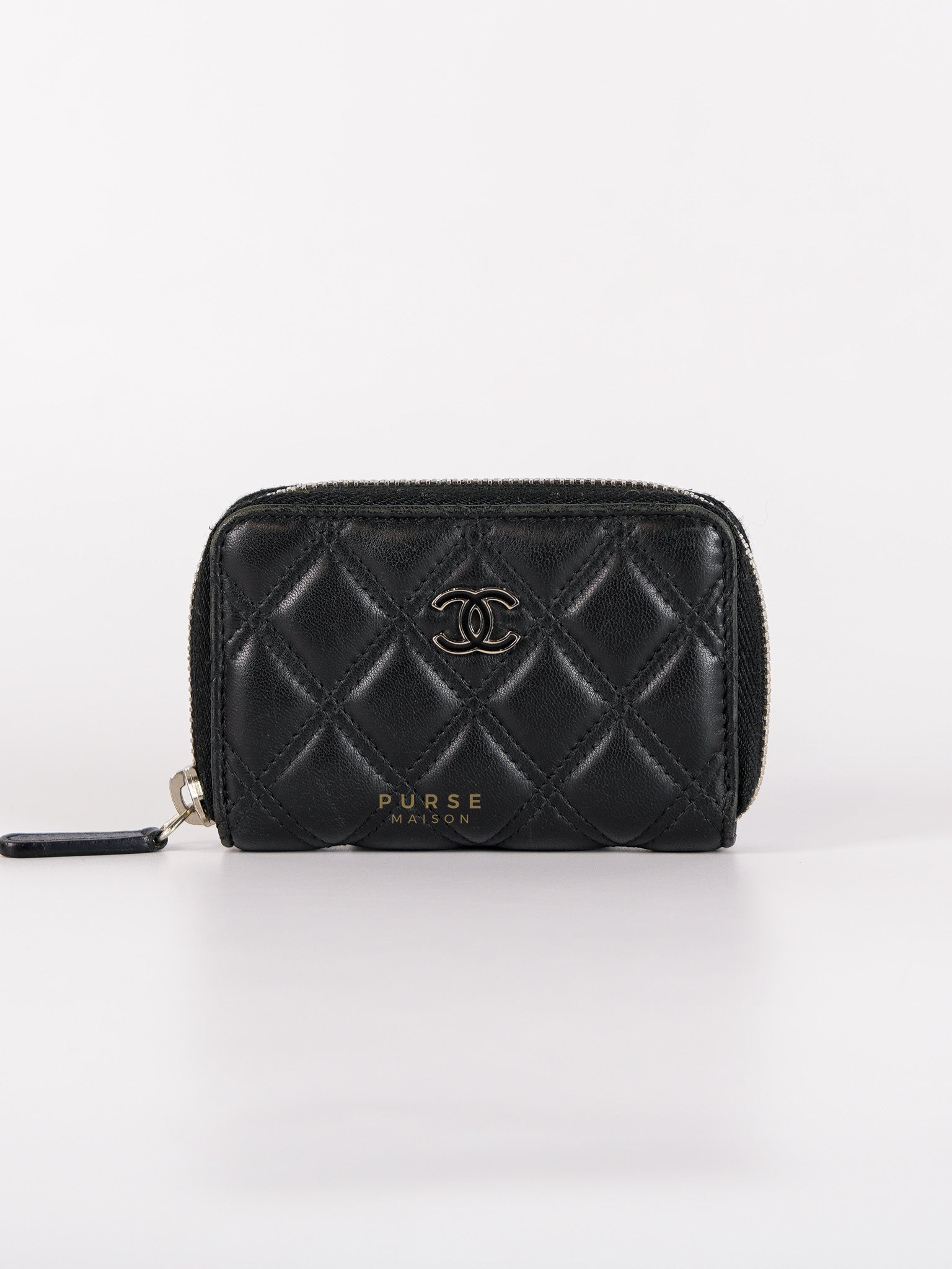 CC Card Holder in Black Lambskin Leather & Silver Hardware (Series 20) | Purse Maison Luxury Bags Shop