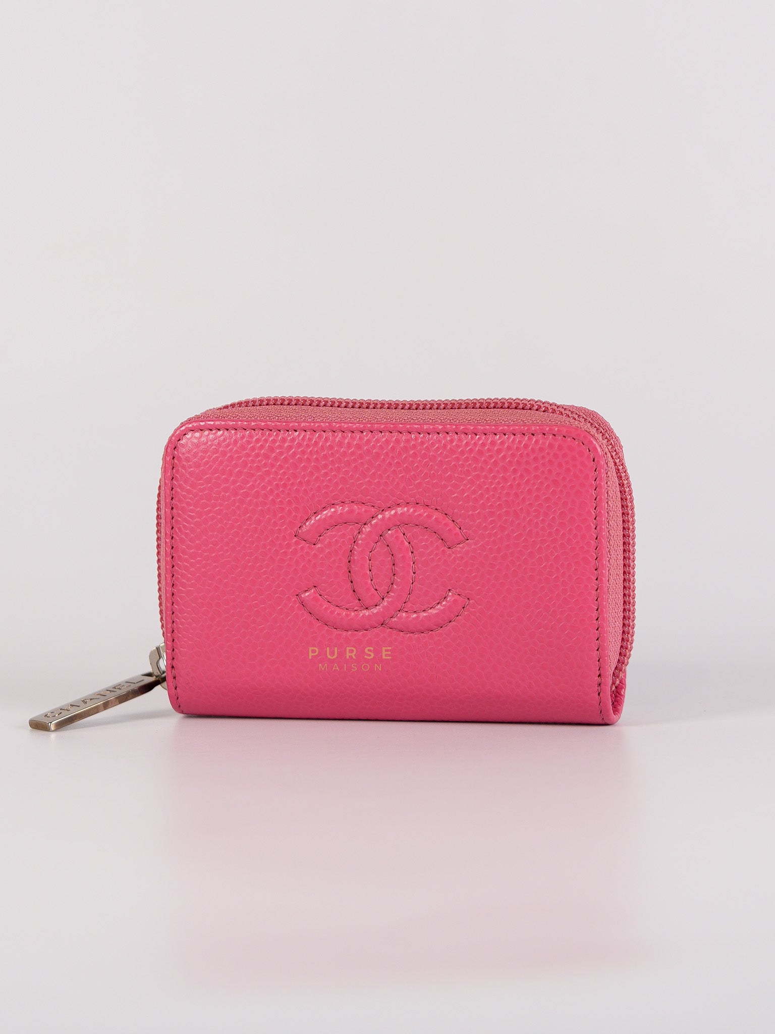 CC Card holder in Pink Caviar Leather & Silver Hardware (Series 22) | Purse Maison Luxury Bags Shop