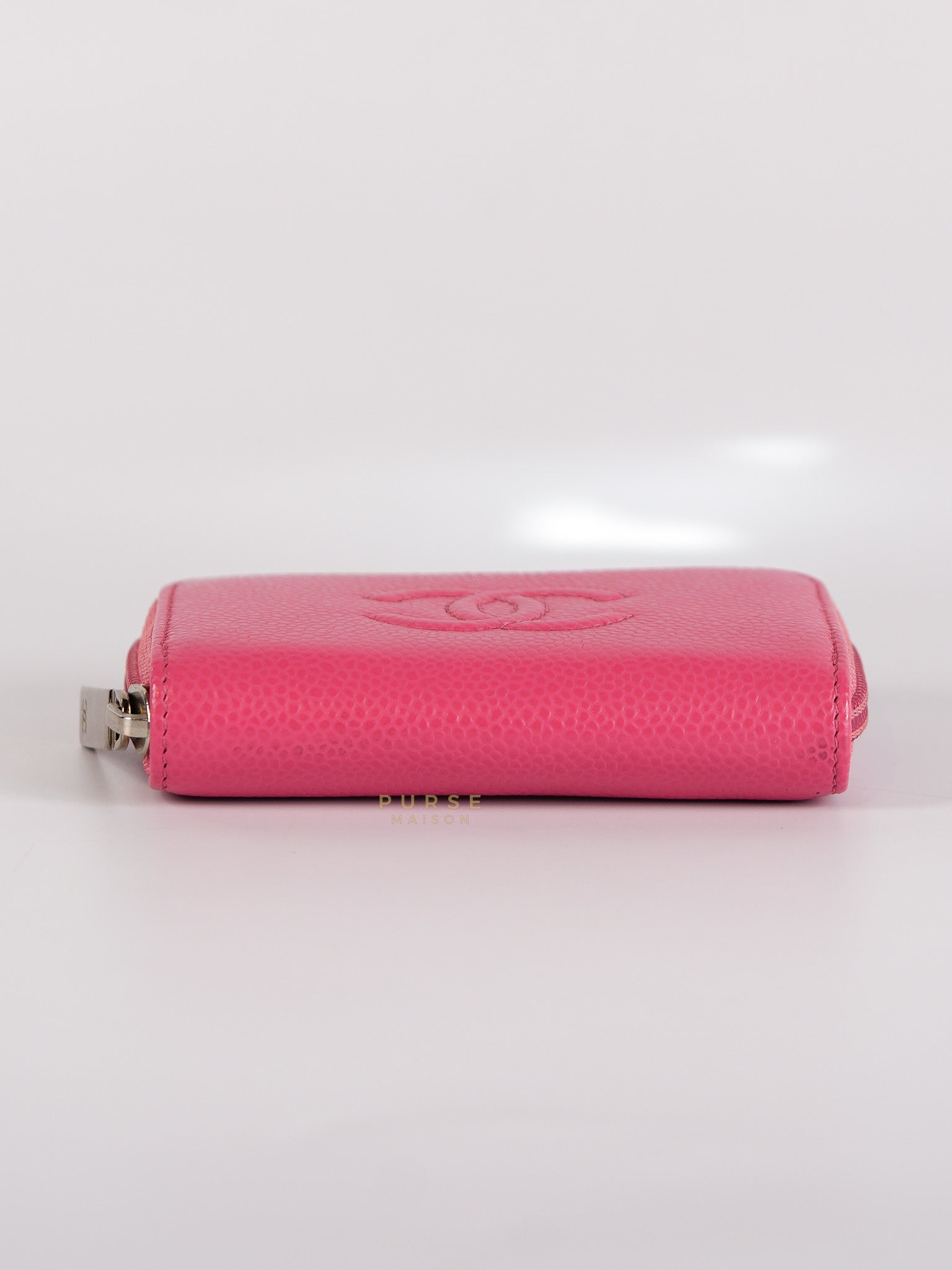 CC Card holder in Pink Caviar Leather & Silver Hardware (Series 22) | Purse Maison Luxury Bags Shop