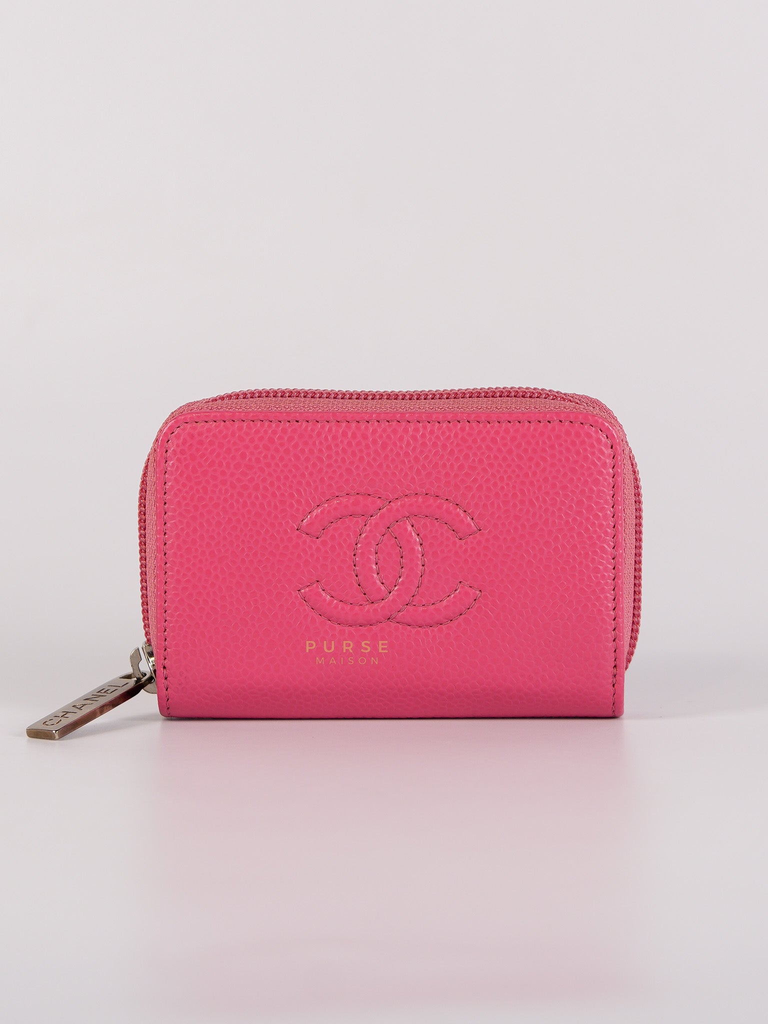 CC Card holder in Pink Caviar Leather & Silver Hardware (Series 22) | Purse Maison Luxury Bags Shop