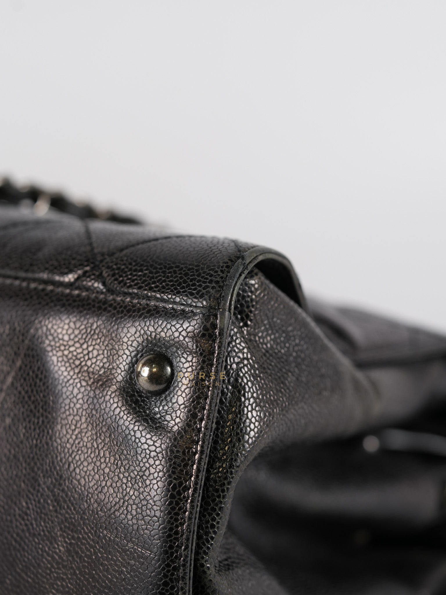 CC Crave Tote Black Medium in Black Crumpled Grained Calfskin Quilted Leather (Series 18) | Purse Maison Luxury Bags Shop