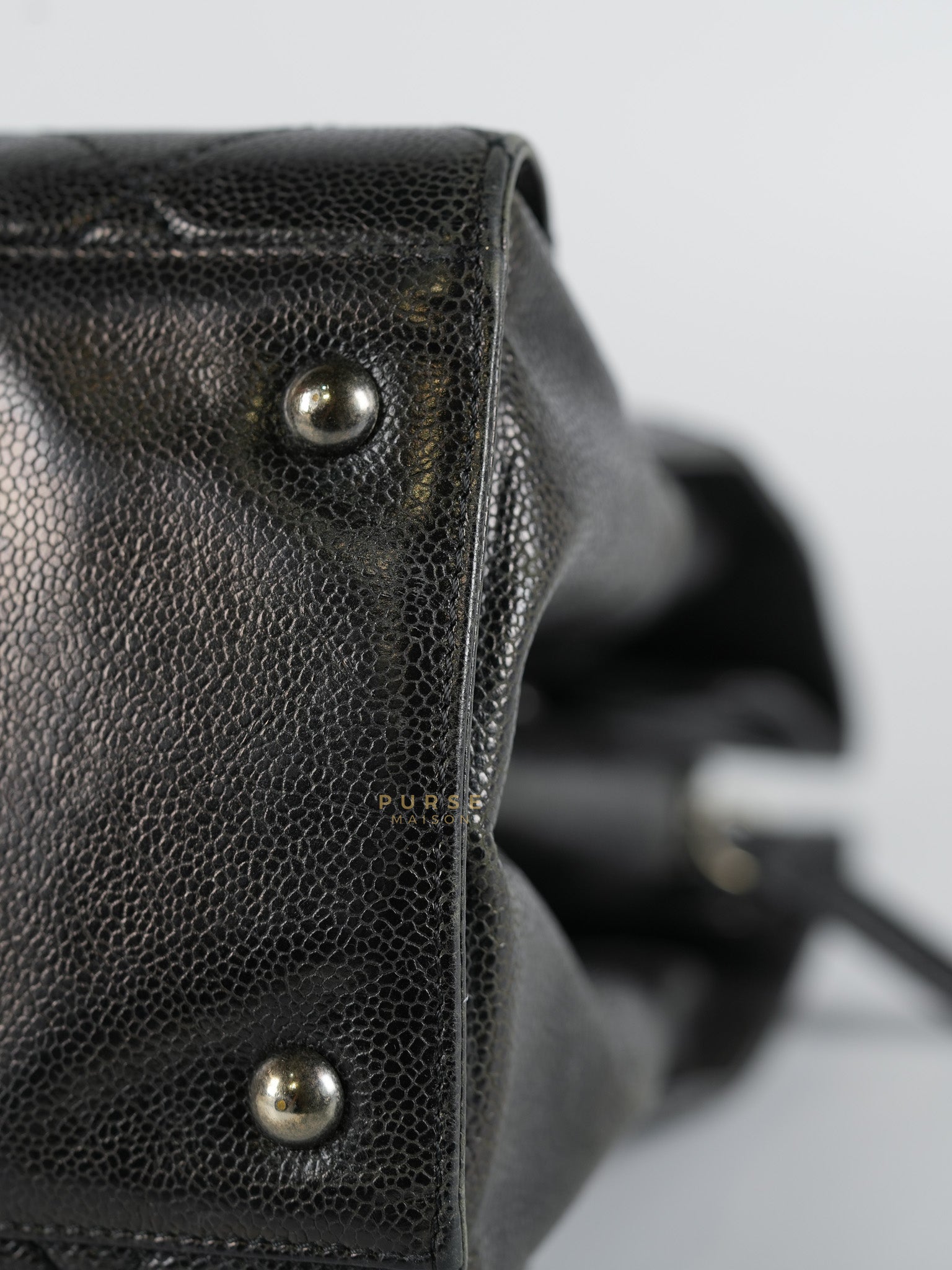 CC Crave Tote Black Medium in Black Crumpled Grained Calfskin Quilted Leather (Series 18) | Purse Maison Luxury Bags Shop