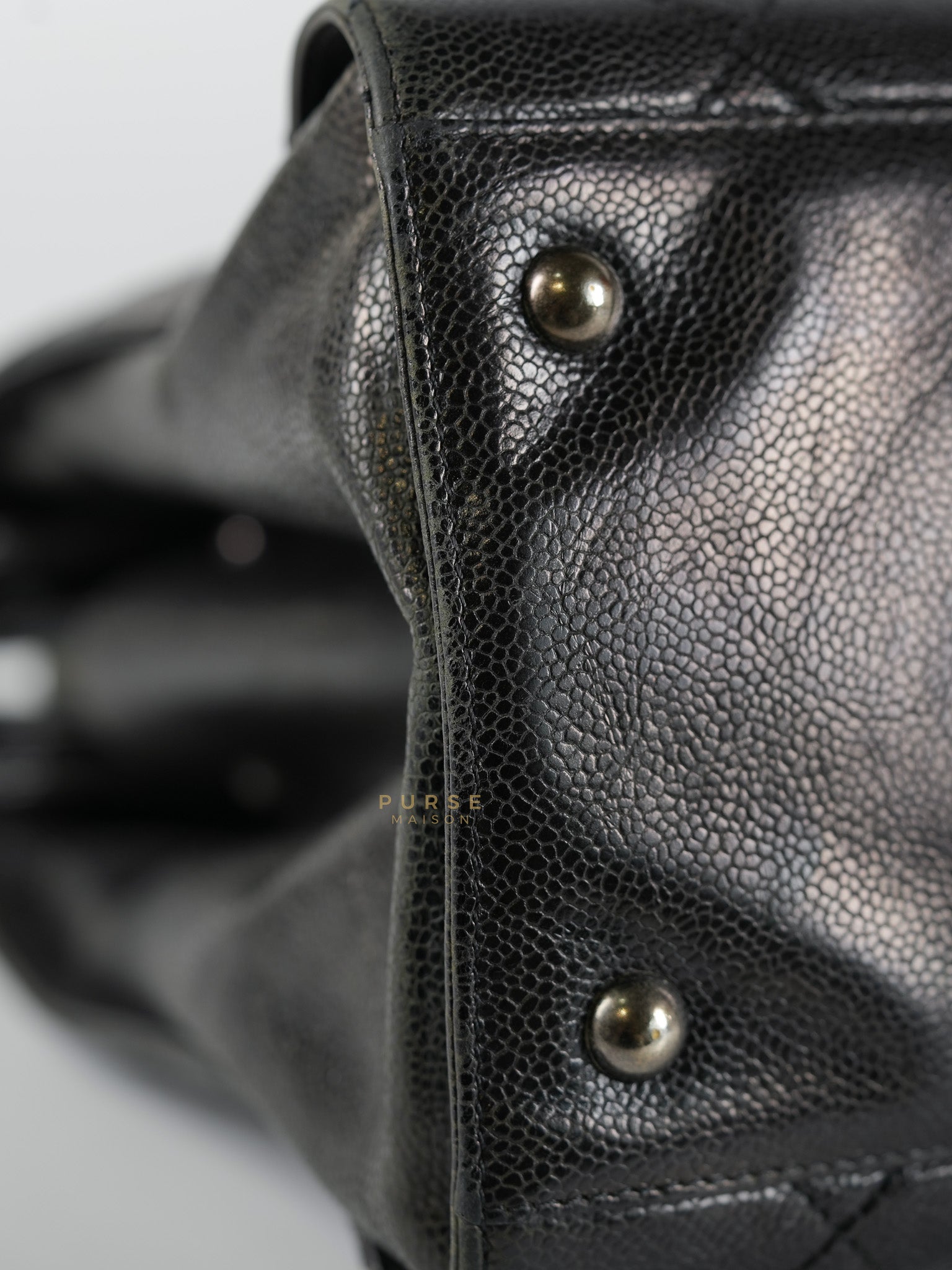 CC Crave Tote Black Medium in Black Crumpled Grained Calfskin Quilted Leather (Series 18) | Purse Maison Luxury Bags Shop