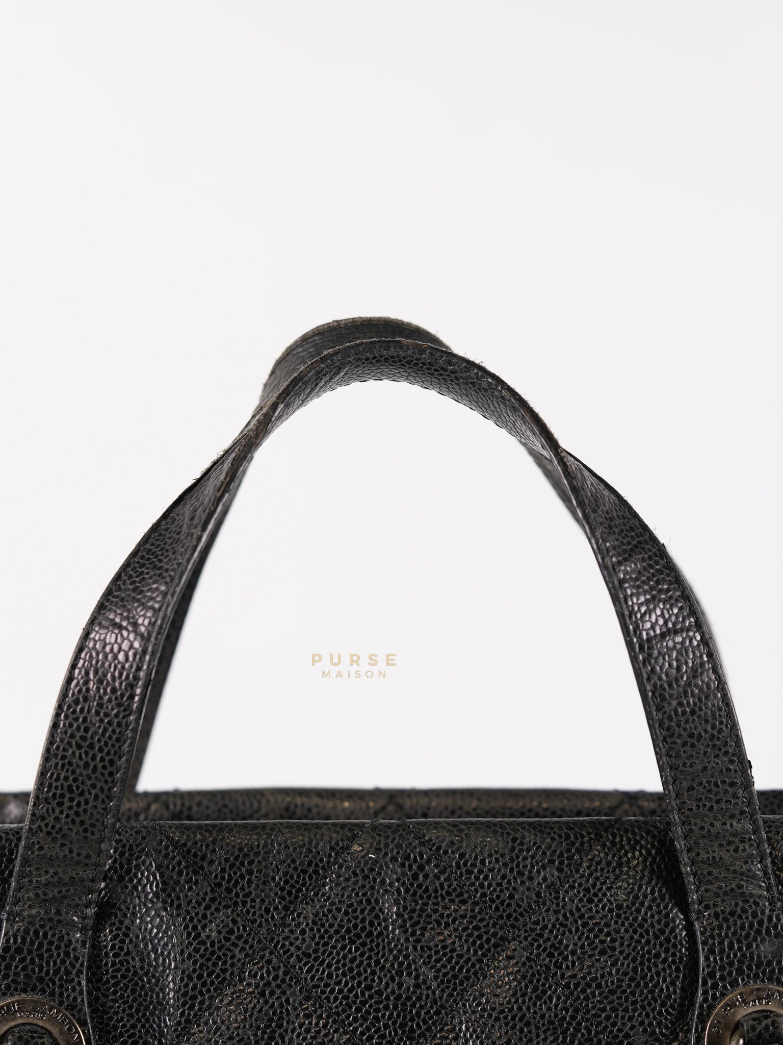 CC Crave Tote Black Medium in Black Crumpled Grained Calfskin Quilted Leather (Series 18) | Purse Maison Luxury Bags Shop