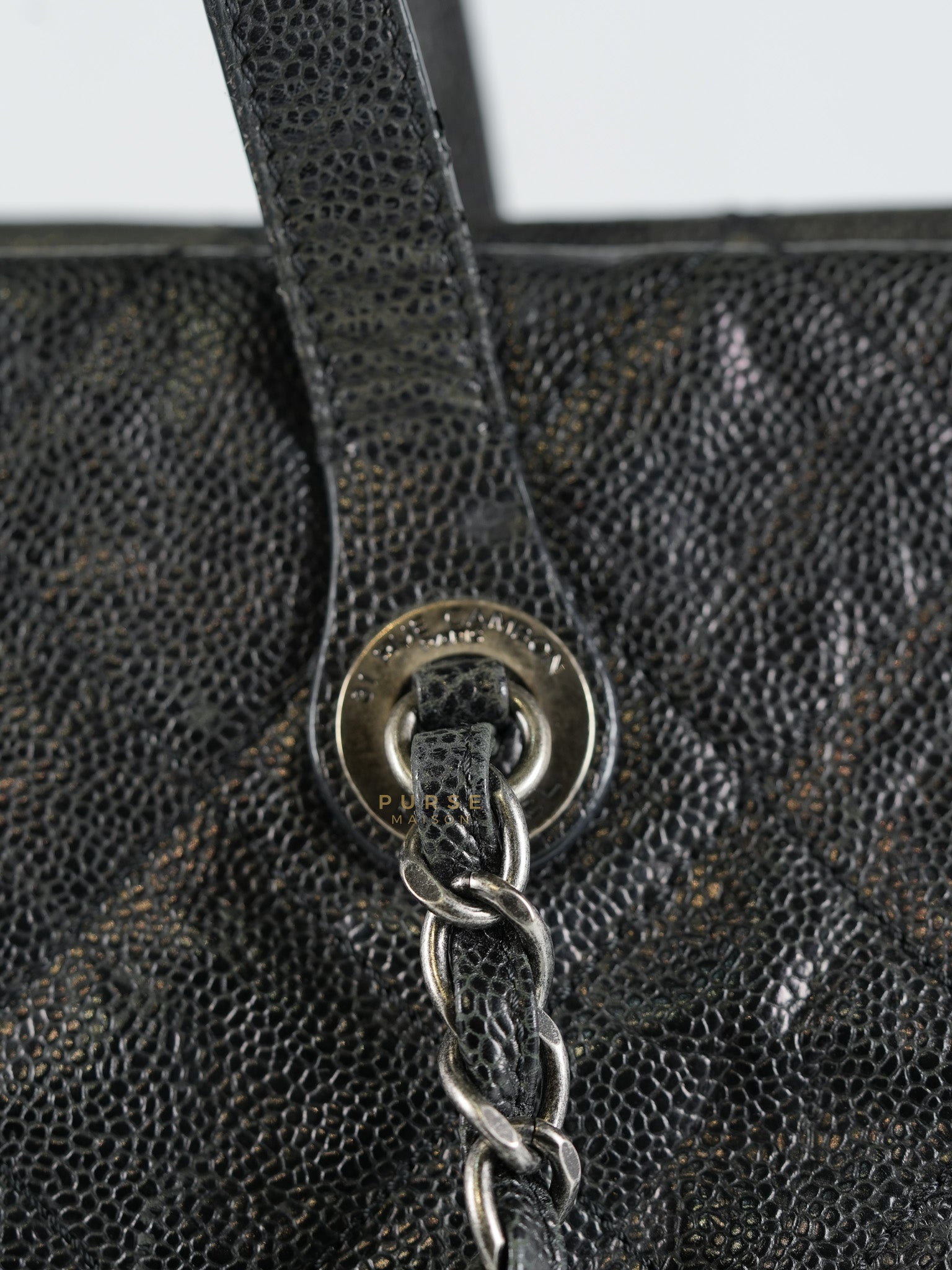 CC Crave Tote Black Medium in Black Crumpled Grained Calfskin Quilted Leather (Series 18) | Purse Maison Luxury Bags Shop