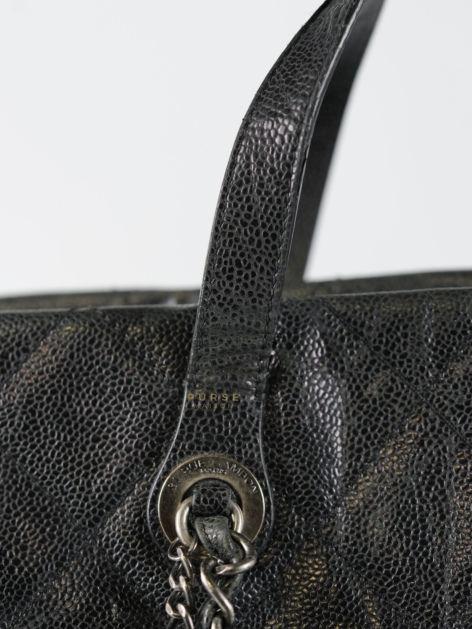 CC Crave Tote Black Medium in Black Crumpled Grained Calfskin Quilted Leather (Series 18) | Purse Maison Luxury Bags Shop