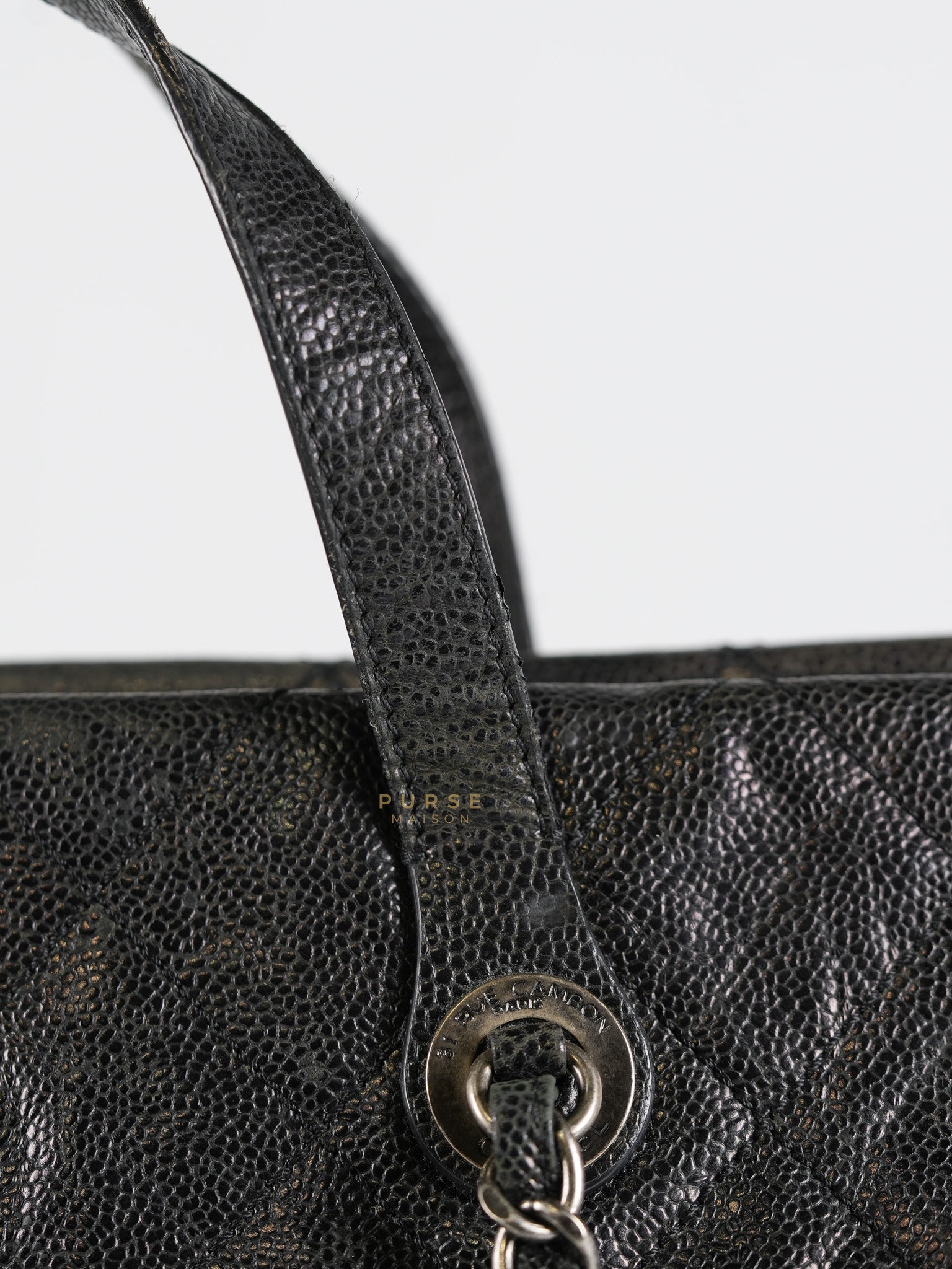 CC Crave Tote Black Medium in Black Crumpled Grained Calfskin Quilted Leather (Series 18) | Purse Maison Luxury Bags Shop