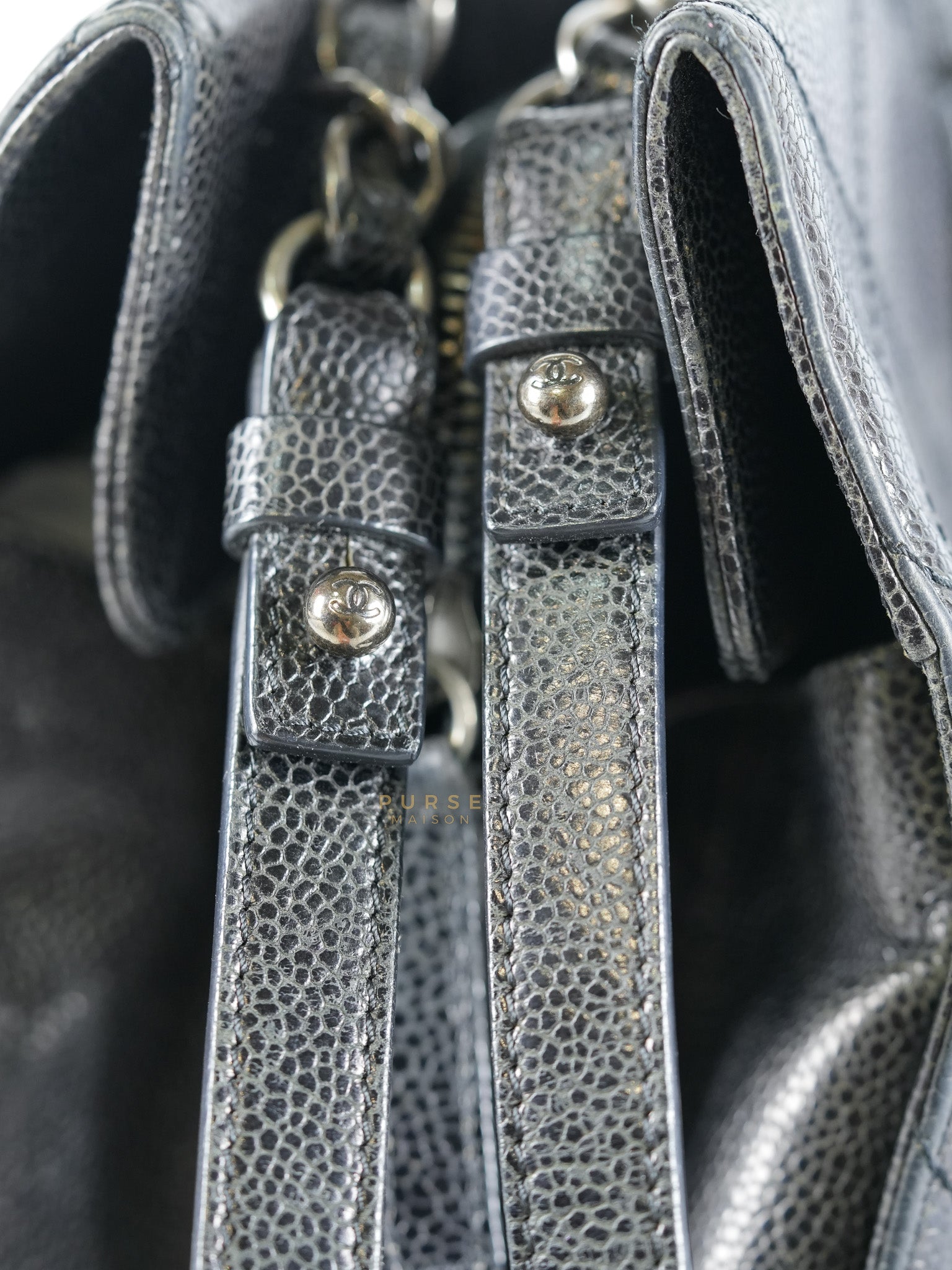CC Crave Tote Black Medium in Black Crumpled Grained Calfskin Quilted Leather (Series 18) | Purse Maison Luxury Bags Shop