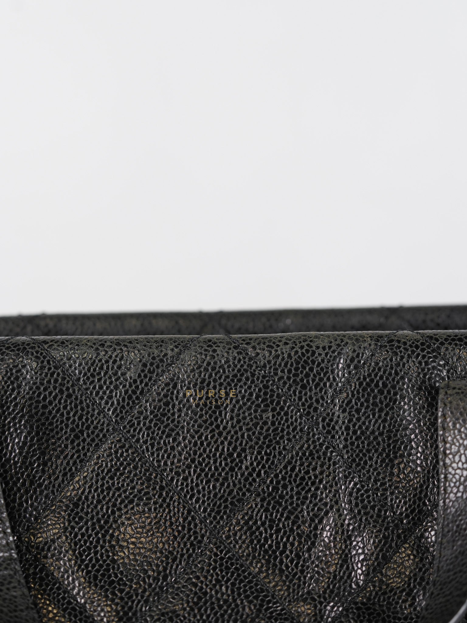 CC Crave Tote Black Medium in Black Crumpled Grained Calfskin Quilted Leather (Series 18) | Purse Maison Luxury Bags Shop
