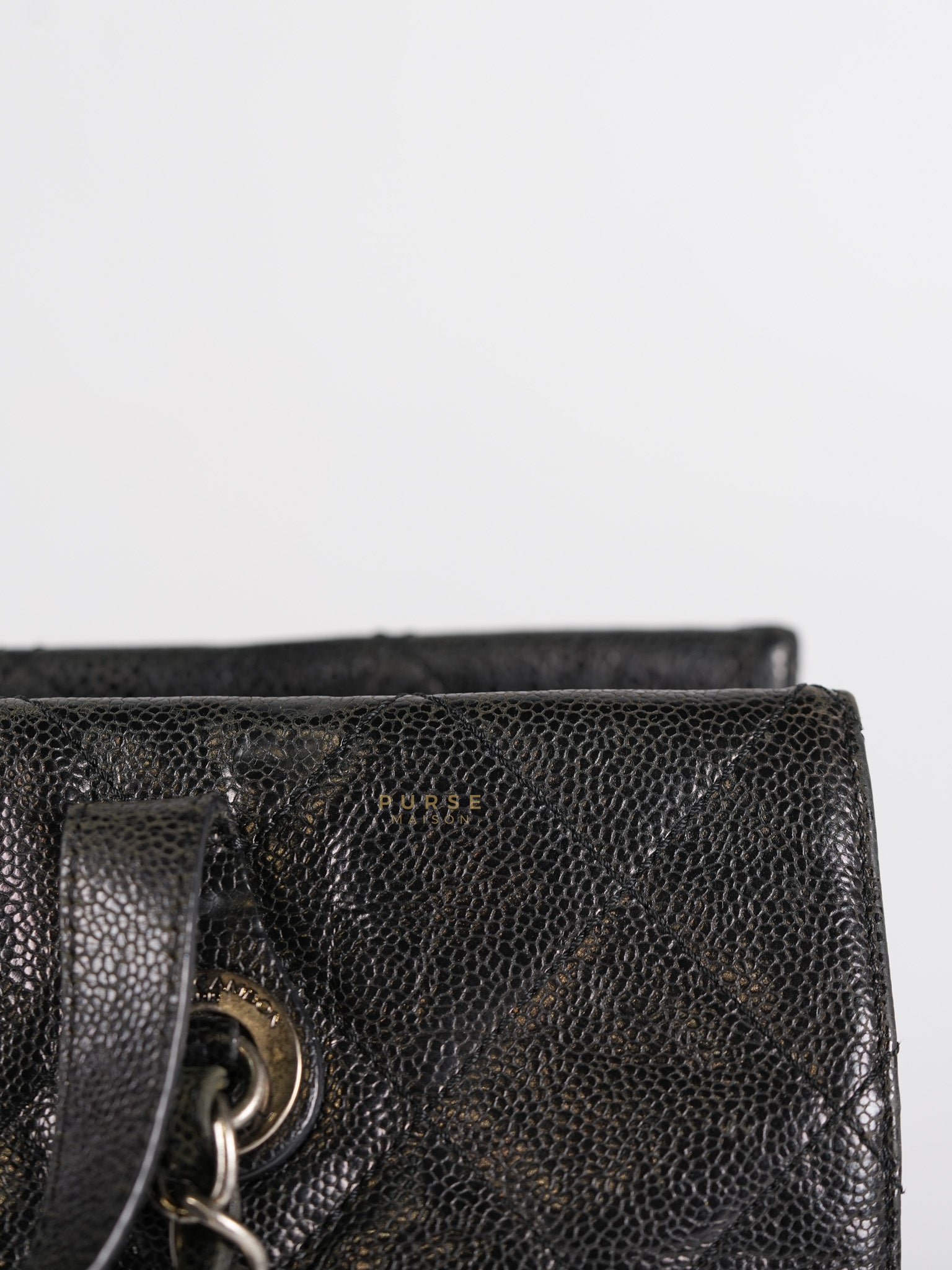 CC Crave Tote Black Medium in Black Crumpled Grained Calfskin Quilted Leather (Series 18) | Purse Maison Luxury Bags Shop