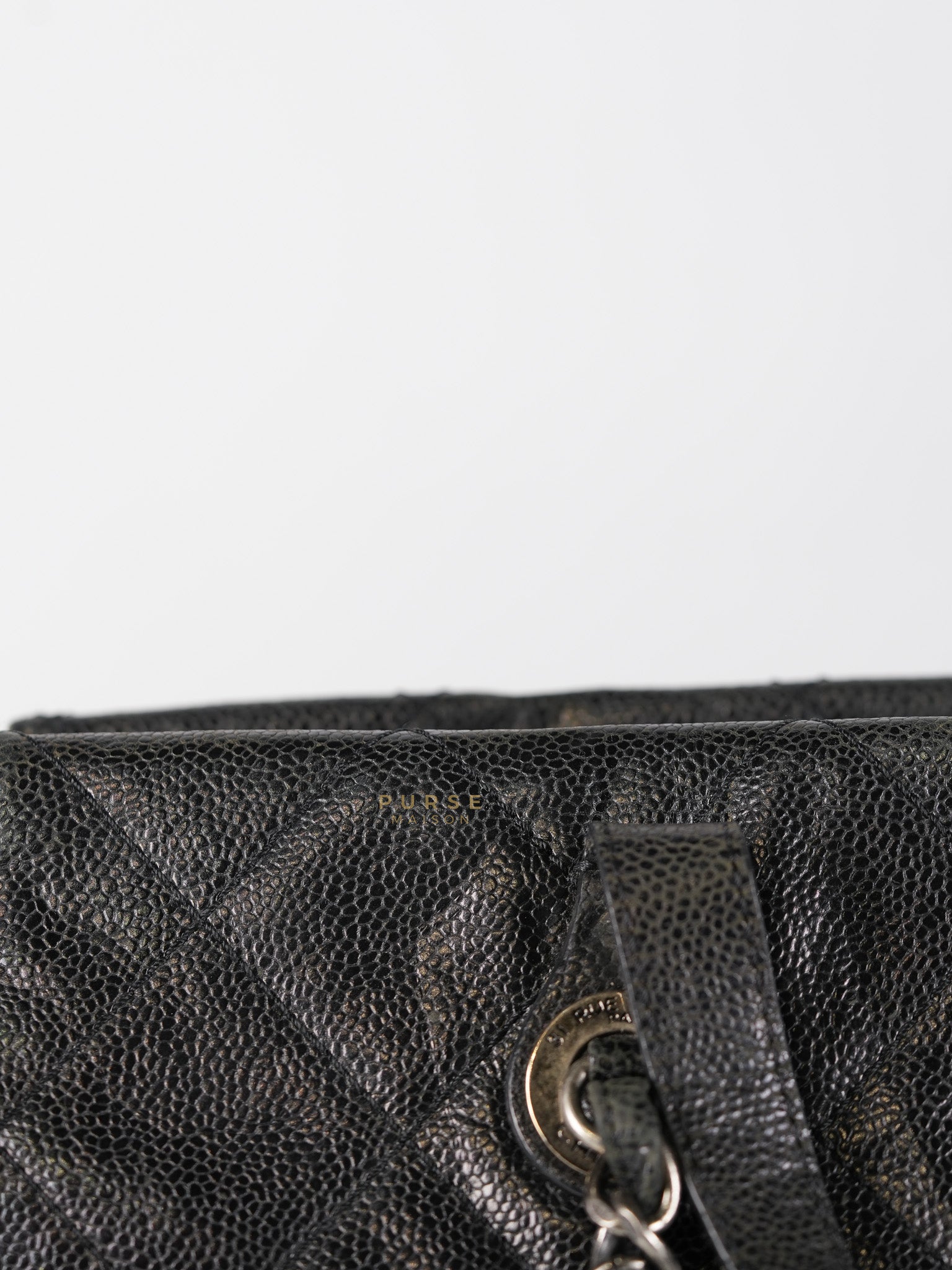 CC Crave Tote Black Medium in Black Crumpled Grained Calfskin Quilted Leather (Series 18) | Purse Maison Luxury Bags Shop