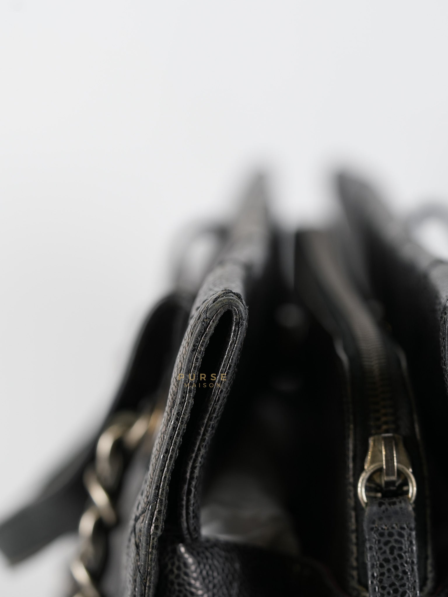 CC Crave Tote Black Medium in Black Crumpled Grained Calfskin Quilted Leather (Series 18) | Purse Maison Luxury Bags Shop