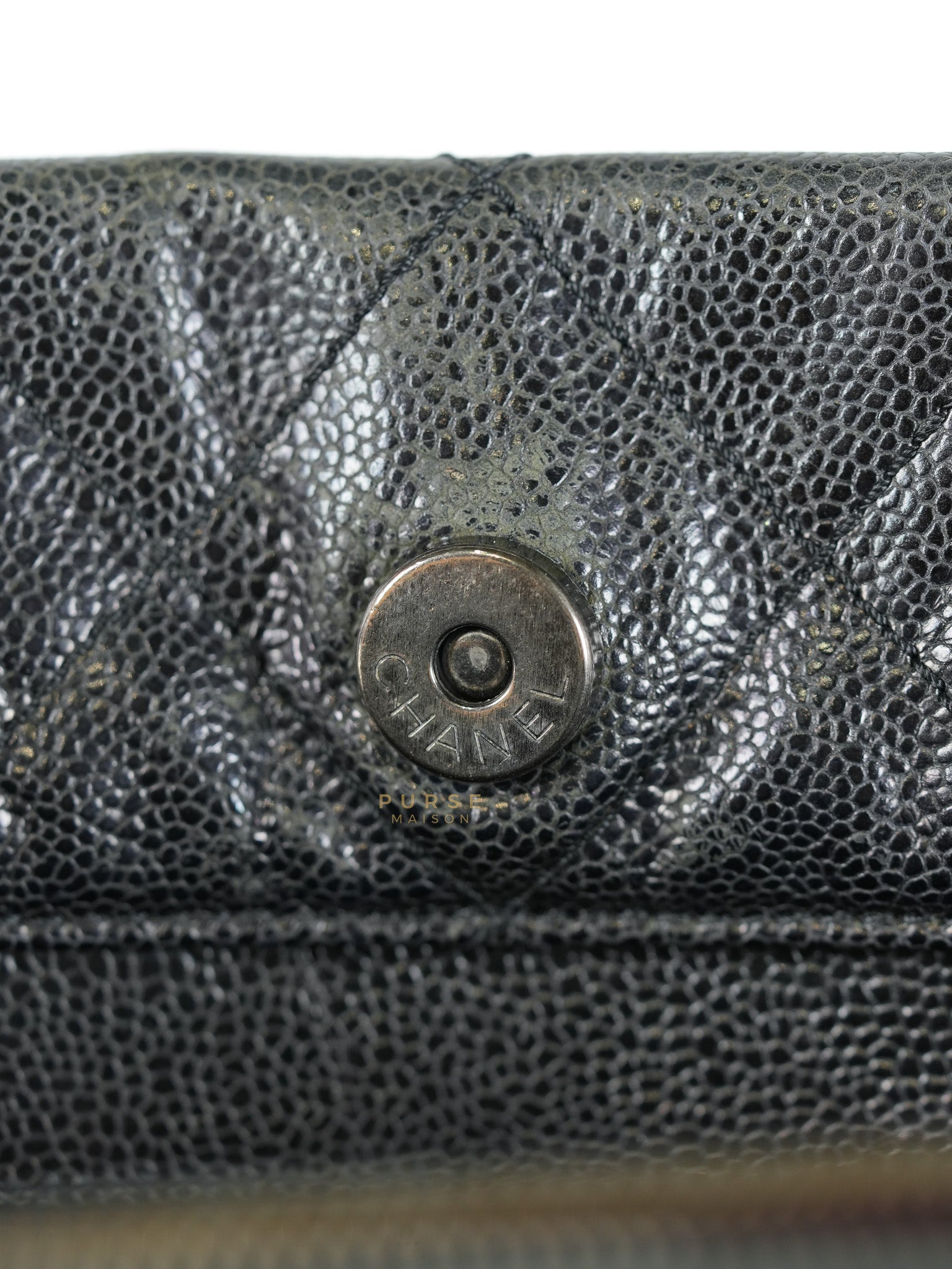 CC Crave Tote Black Medium in Black Crumpled Grained Calfskin Quilted Leather (Series 18) | Purse Maison Luxury Bags Shop