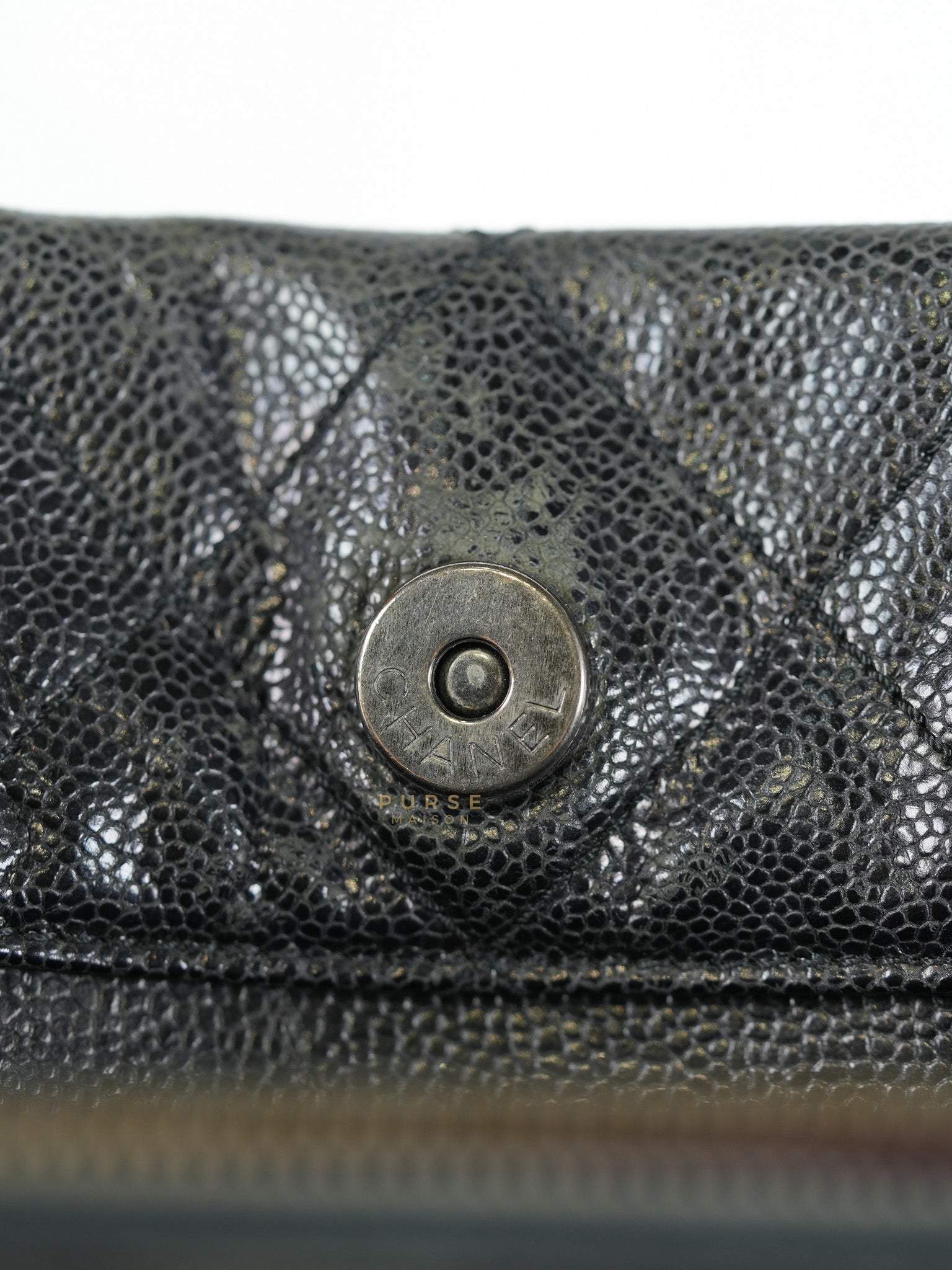 CC Crave Tote Black Medium in Black Crumpled Grained Calfskin Quilted Leather (Series 18) | Purse Maison Luxury Bags Shop