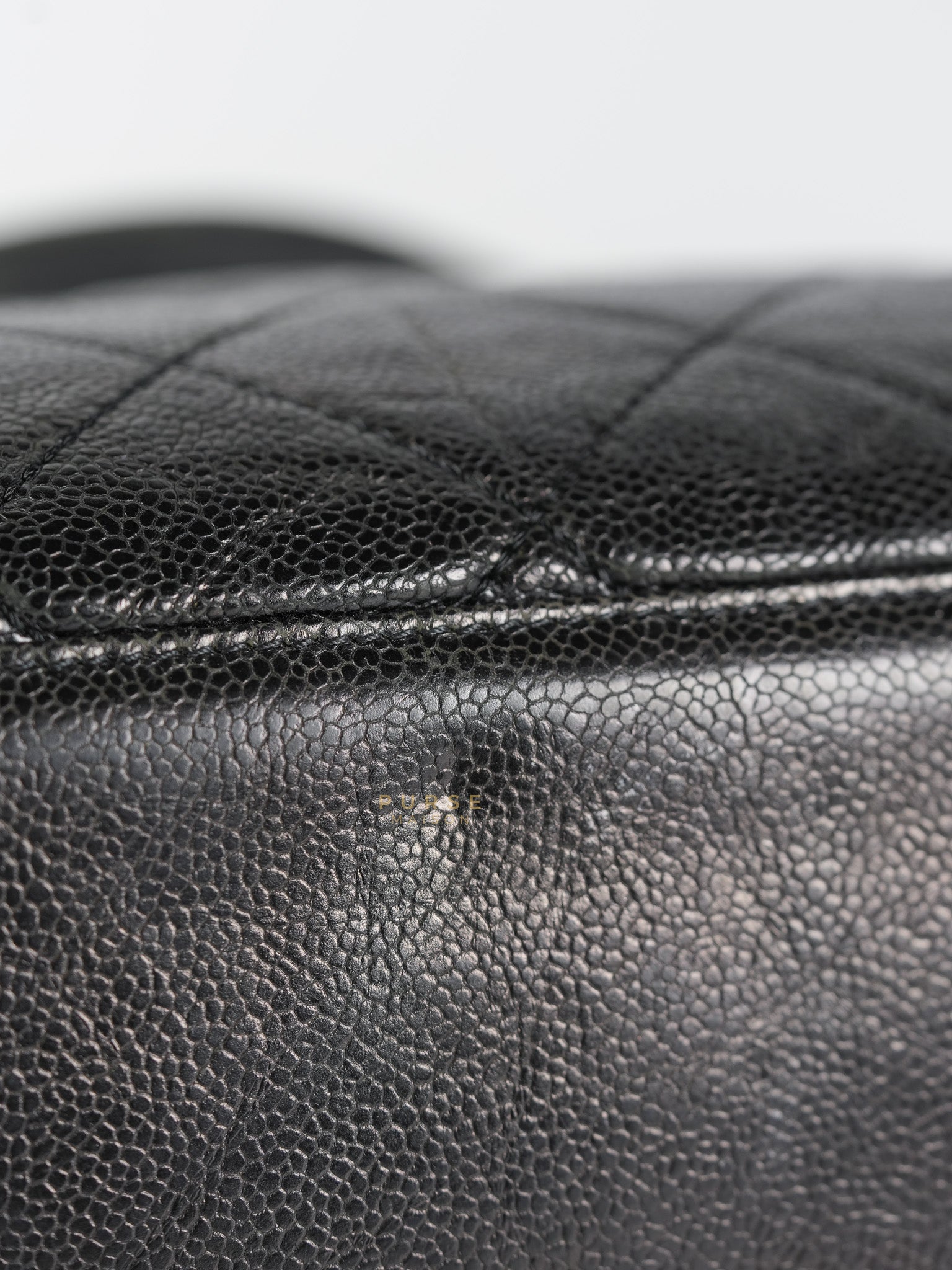CC Crave Tote Black Medium in Black Crumpled Grained Calfskin Quilted Leather (Series 18) | Purse Maison Luxury Bags Shop