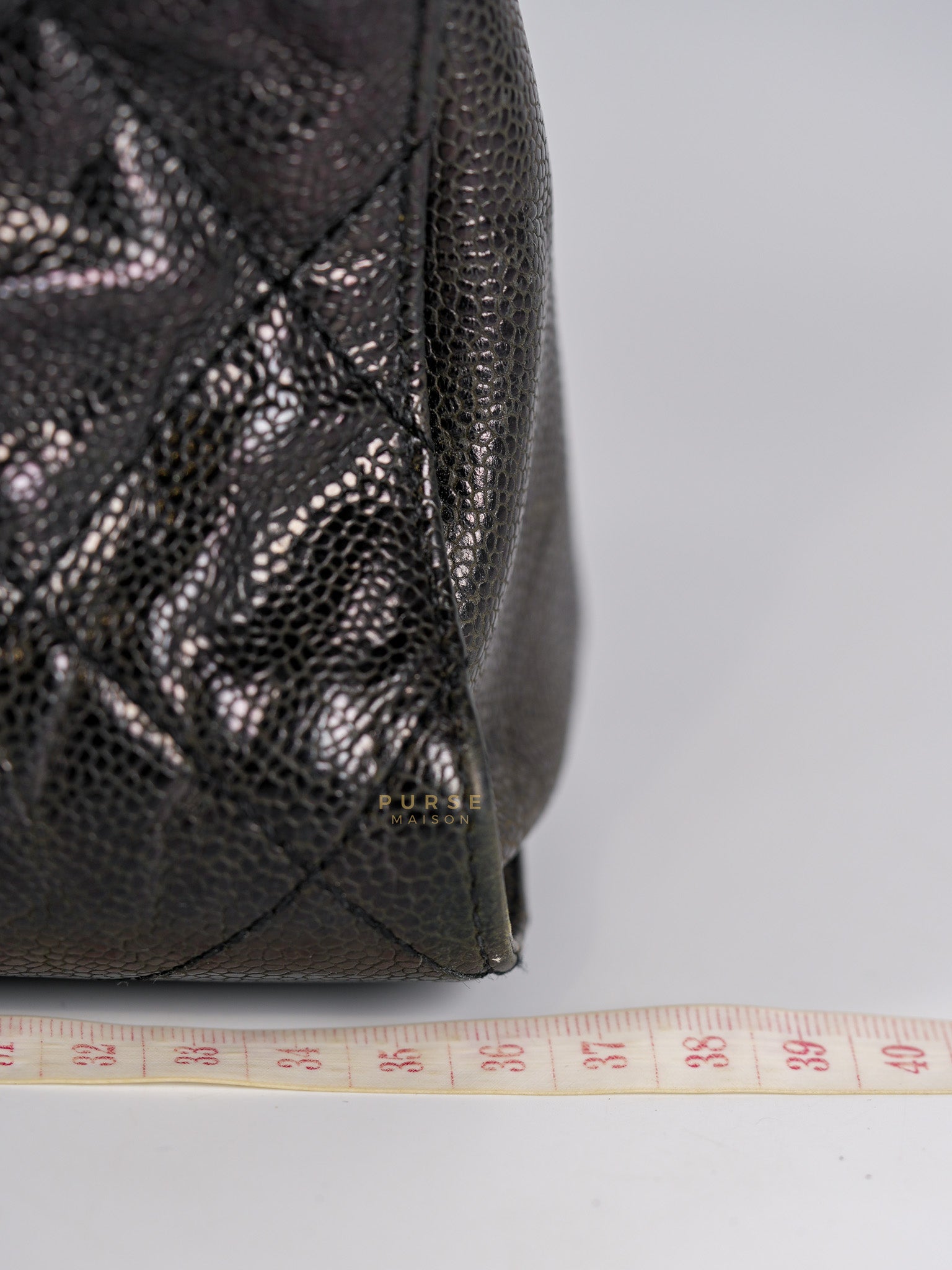 CC Crave Tote Black Medium in Black Crumpled Grained Calfskin Quilted Leather (Series 18) | Purse Maison Luxury Bags Shop