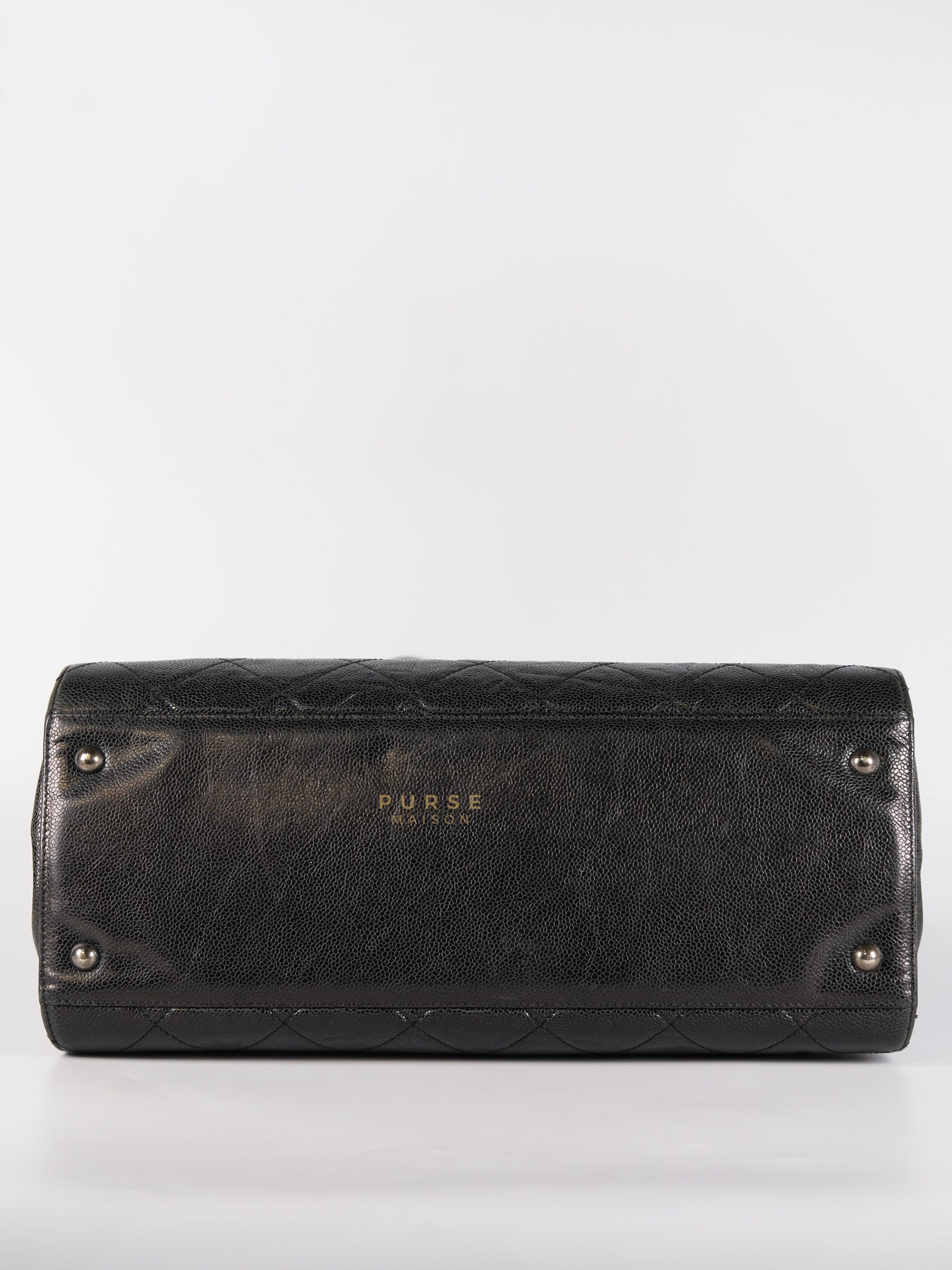 CC Crave Tote Black Medium in Black Crumpled Grained Calfskin Quilted Leather (Series 18) | Purse Maison Luxury Bags Shop