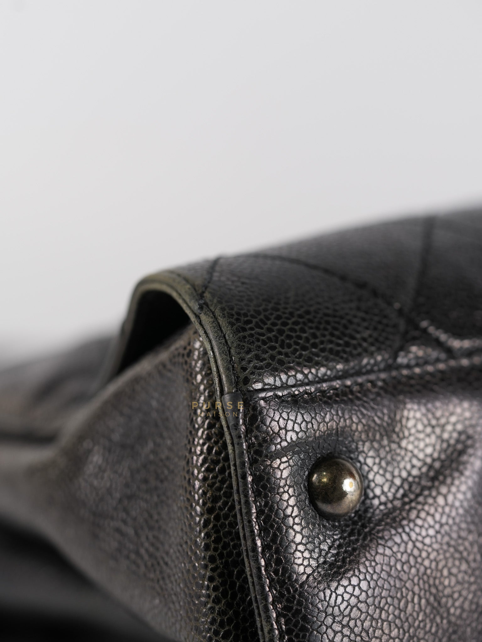 CC Crave Tote Black Medium in Black Crumpled Grained Calfskin Quilted Leather (Series 18) | Purse Maison Luxury Bags Shop