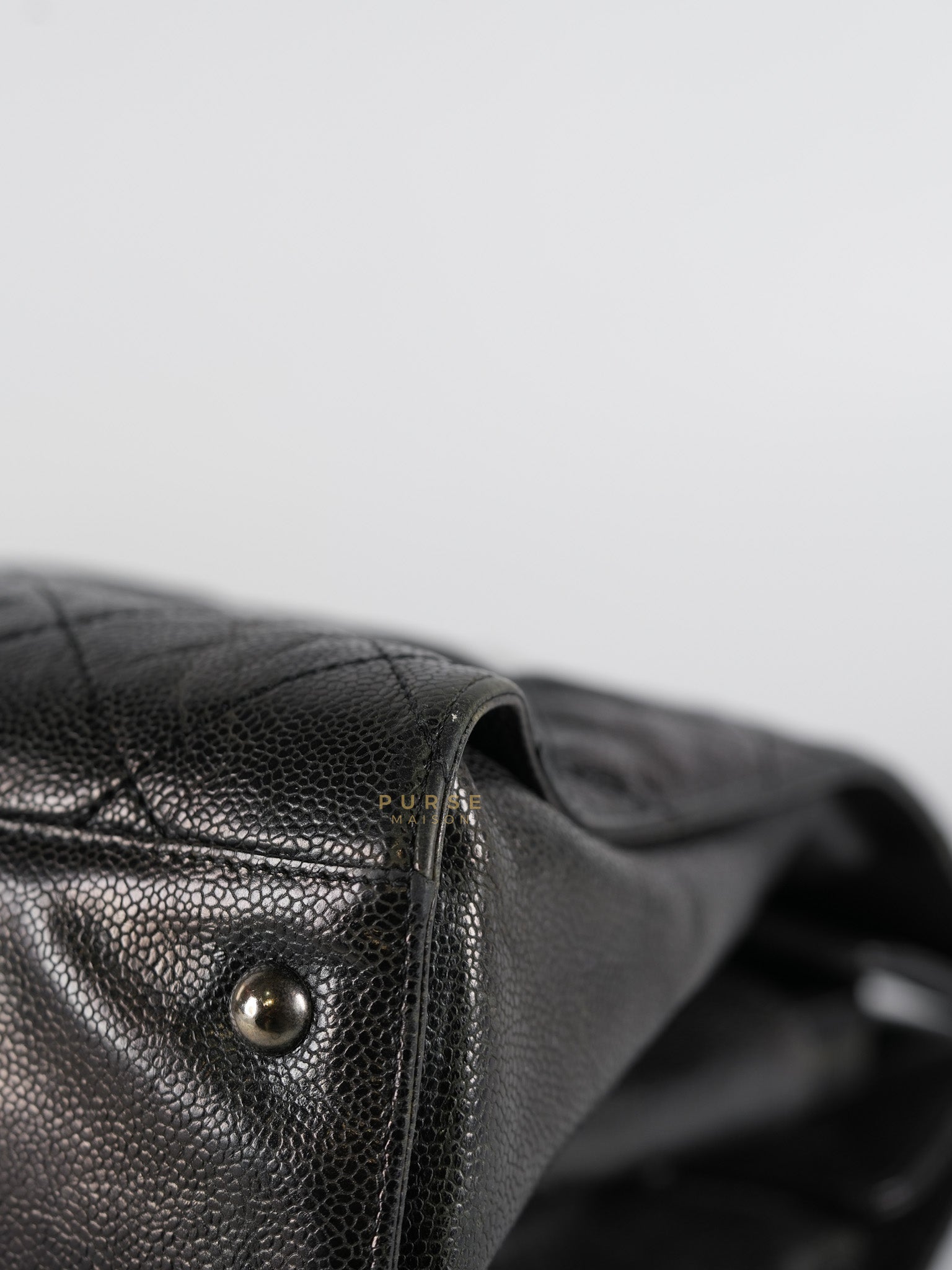 CC Crave Tote Black Medium in Black Crumpled Grained Calfskin Quilted Leather (Series 18) | Purse Maison Luxury Bags Shop