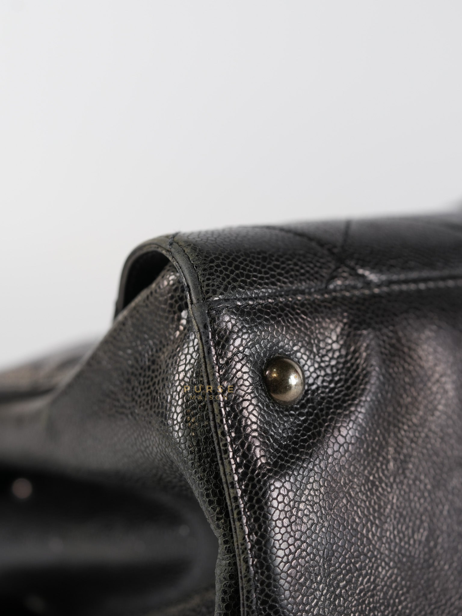 CC Crave Tote Black Medium in Black Crumpled Grained Calfskin Quilted Leather (Series 18) | Purse Maison Luxury Bags Shop