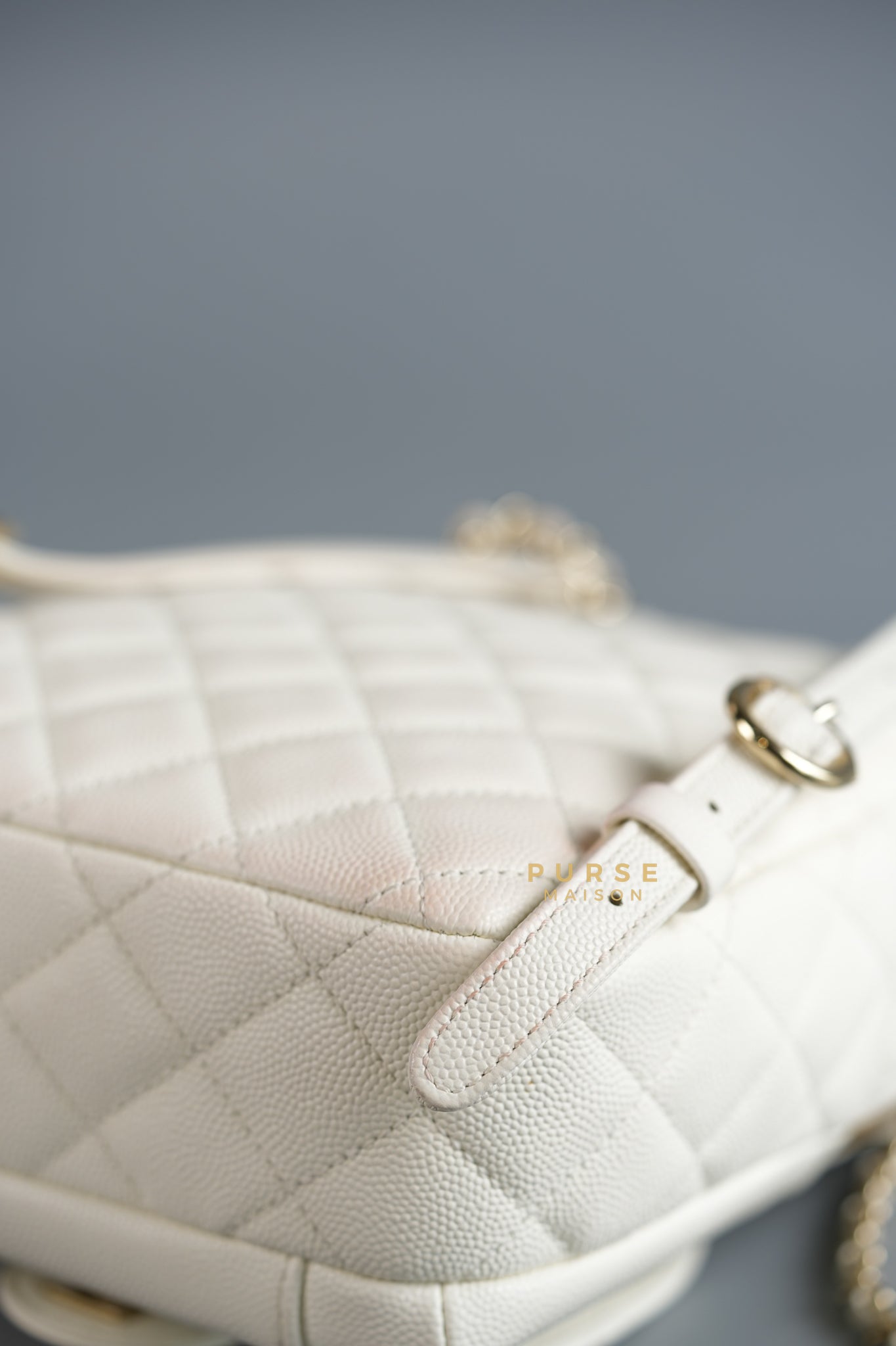 CC Day Backpack Small in Ivory Quilted Caviar Leather & Light Gold Hardware Series 26 | Purse Maison Luxury Bags Shop