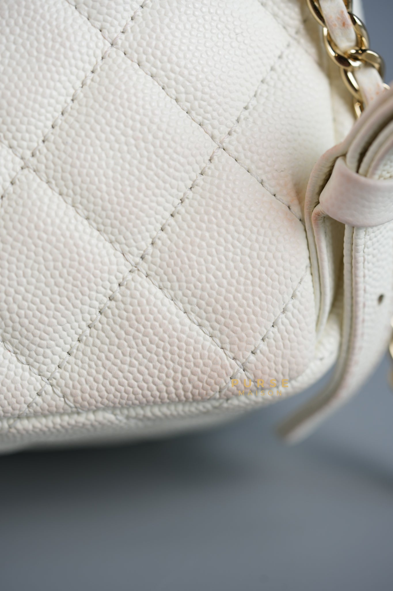 CC Day Backpack Small in Ivory Quilted Caviar Leather & Light Gold Hardware Series 26 | Purse Maison Luxury Bags Shop