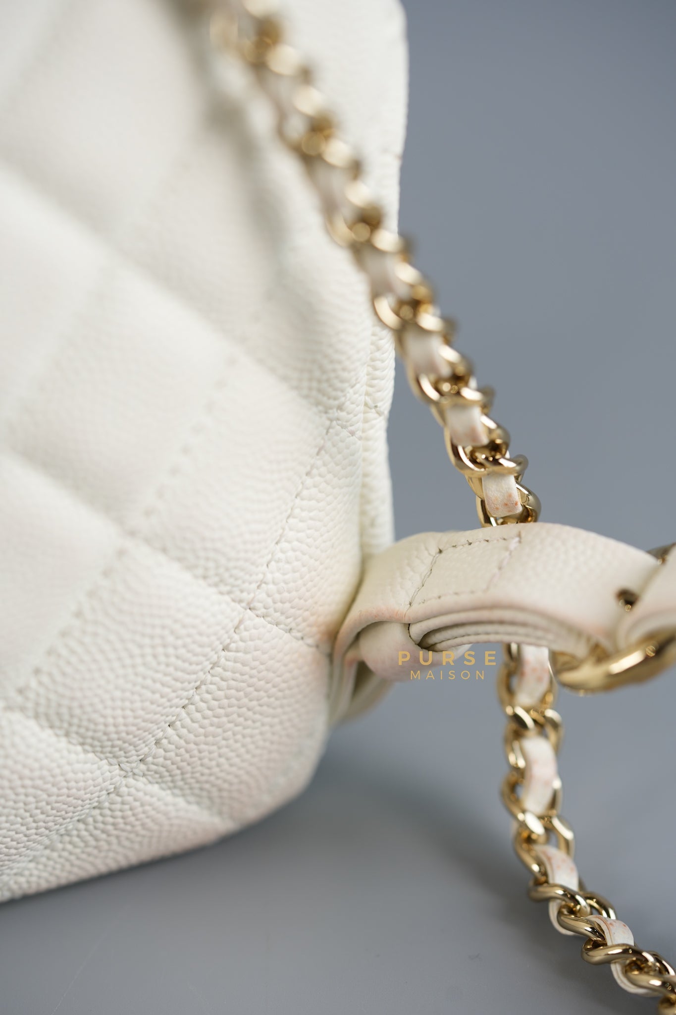 CC Day Backpack Small in Ivory Quilted Caviar Leather & Light Gold Hardware Series 26 | Purse Maison Luxury Bags Shop