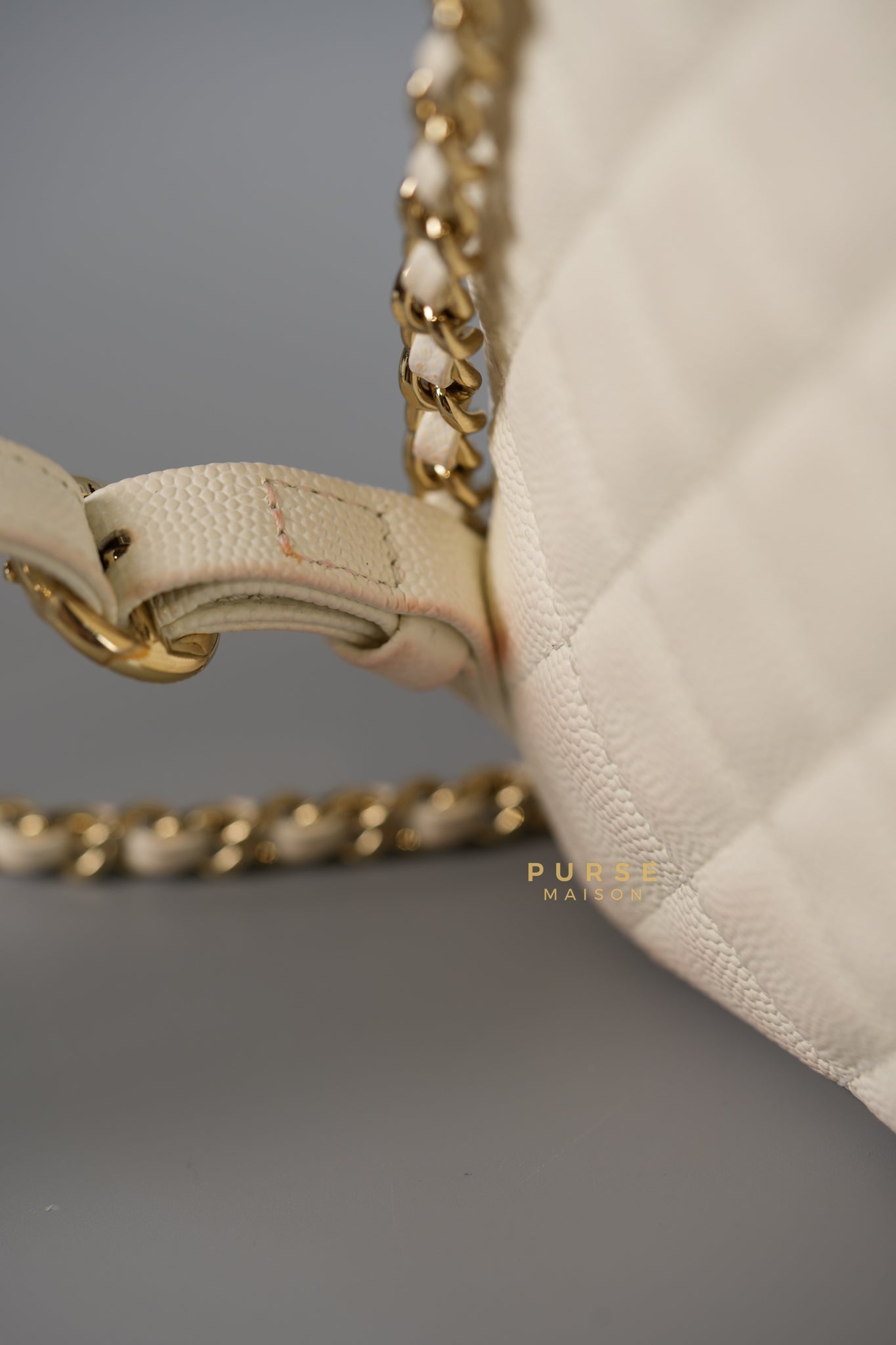 CC Day Backpack Small in Ivory Quilted Caviar Leather & Light Gold Hardware Series 26 | Purse Maison Luxury Bags Shop