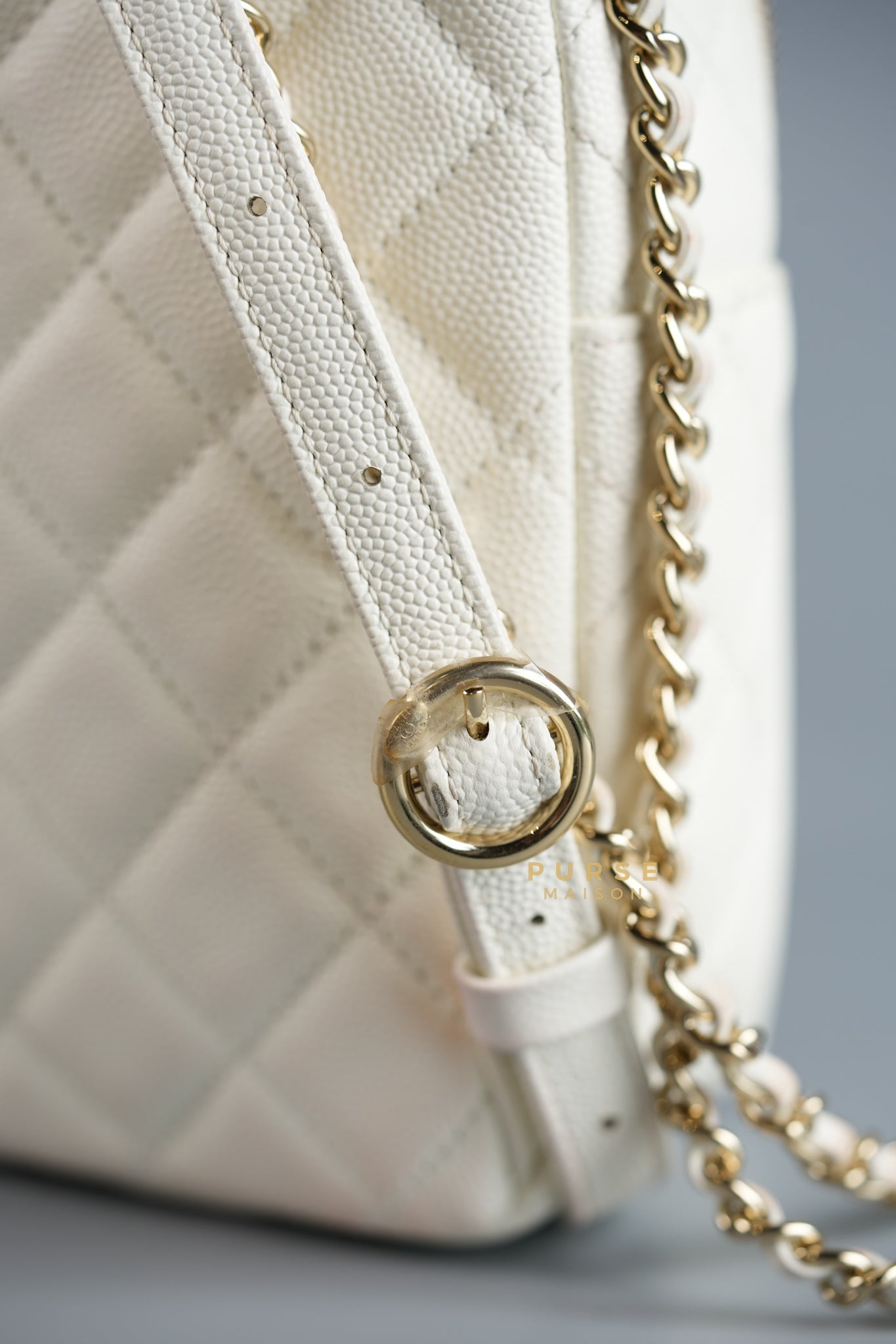 CC Day Backpack Small in Ivory Quilted Caviar Leather & Light Gold Hardware Series 26 | Purse Maison Luxury Bags Shop