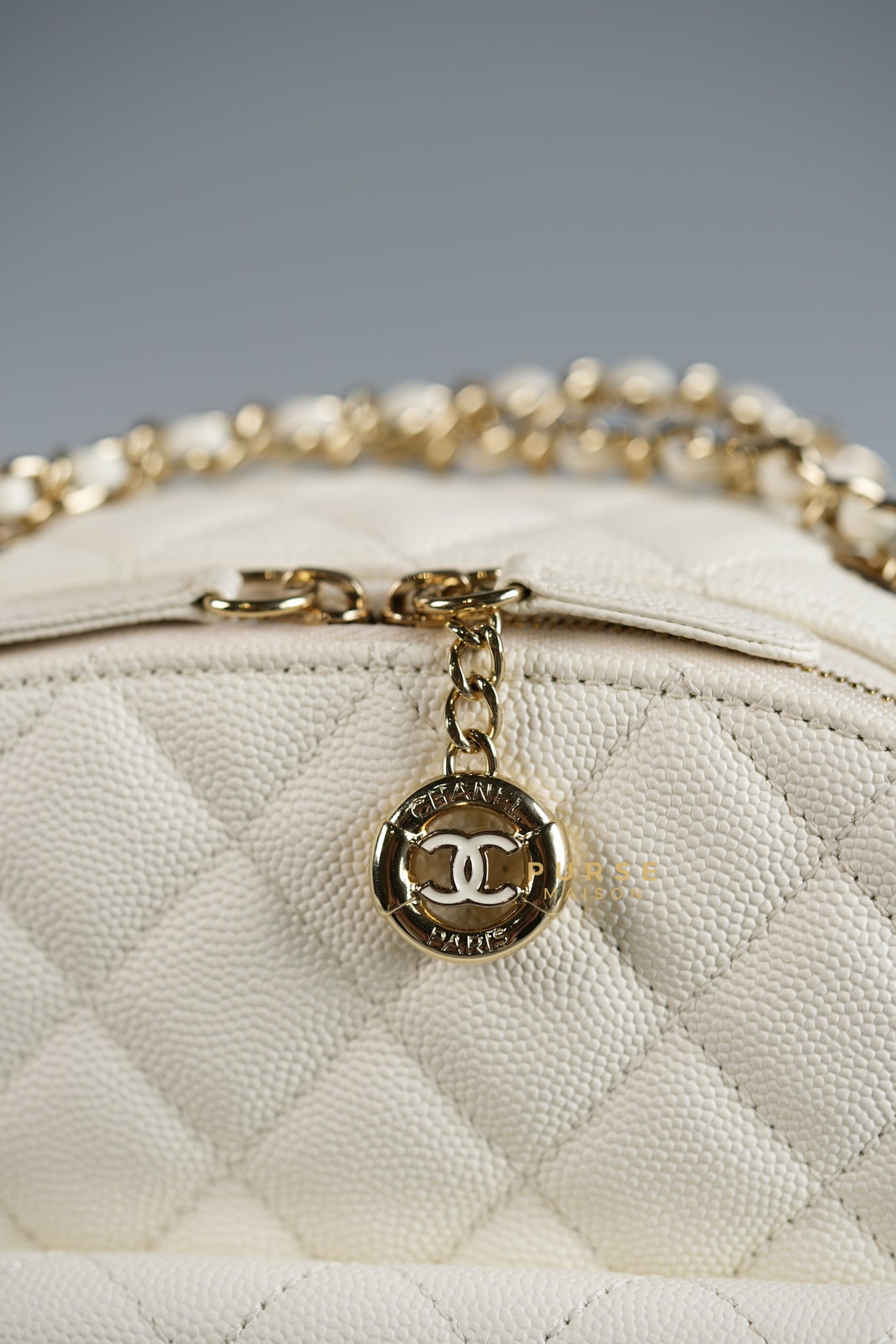 CC Day Backpack Small in Ivory Quilted Caviar Leather & Light Gold Hardware Series 26 | Purse Maison Luxury Bags Shop