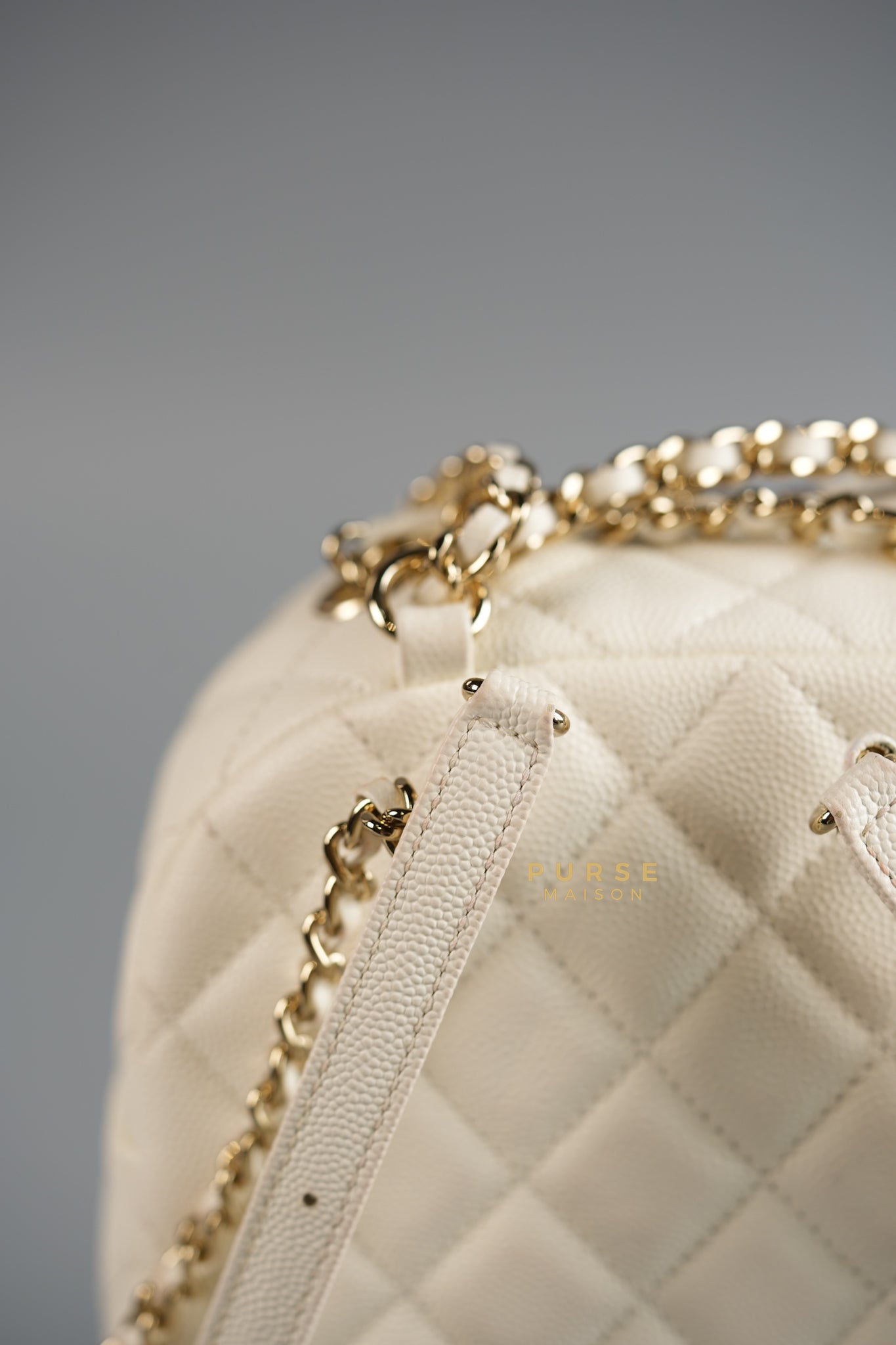 CC Day Backpack Small in Ivory Quilted Caviar Leather & Light Gold Hardware Series 26 | Purse Maison Luxury Bags Shop