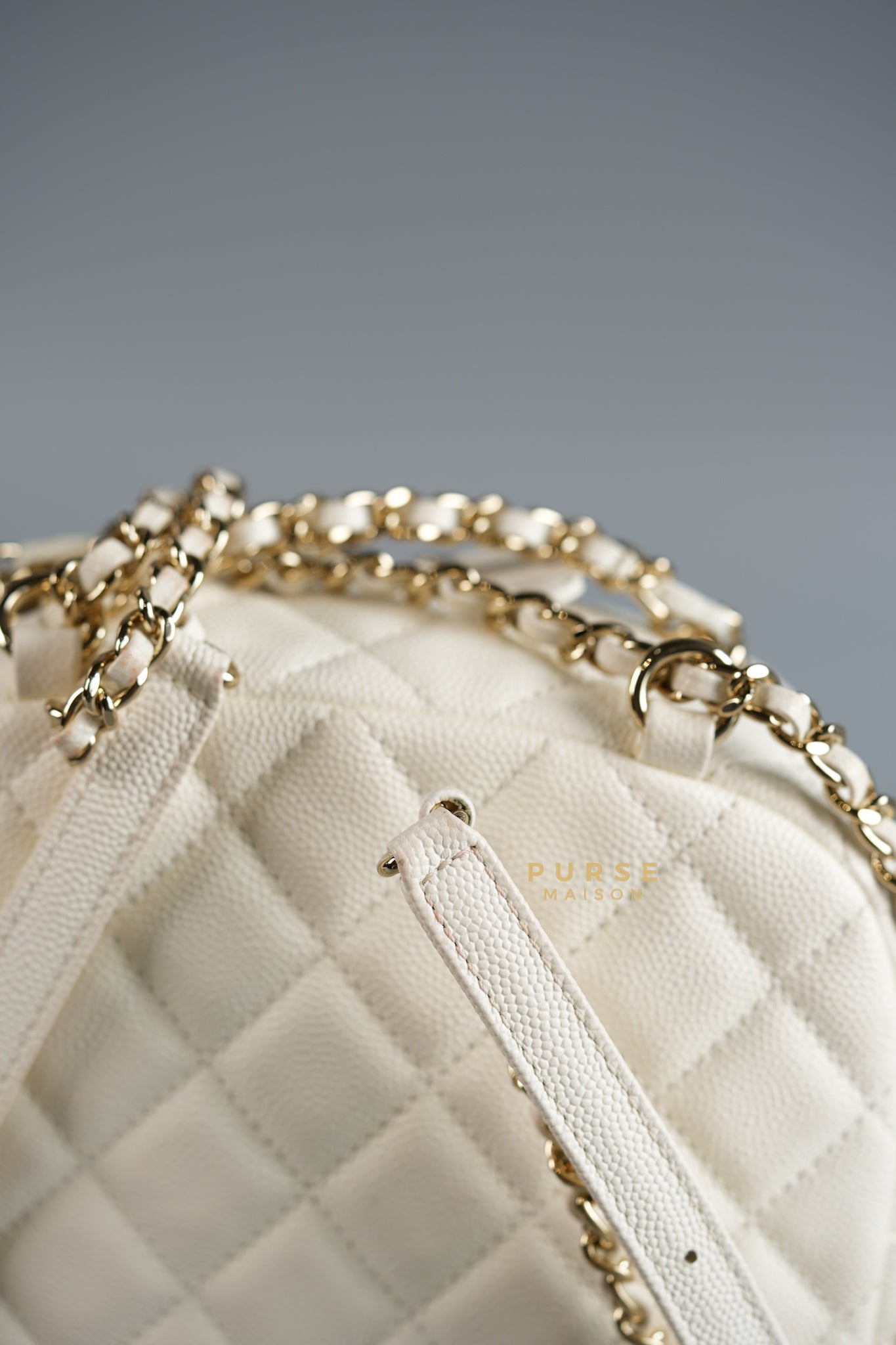 CC Day Backpack Small in Ivory Quilted Caviar Leather & Light Gold Hardware Series 26 | Purse Maison Luxury Bags Shop