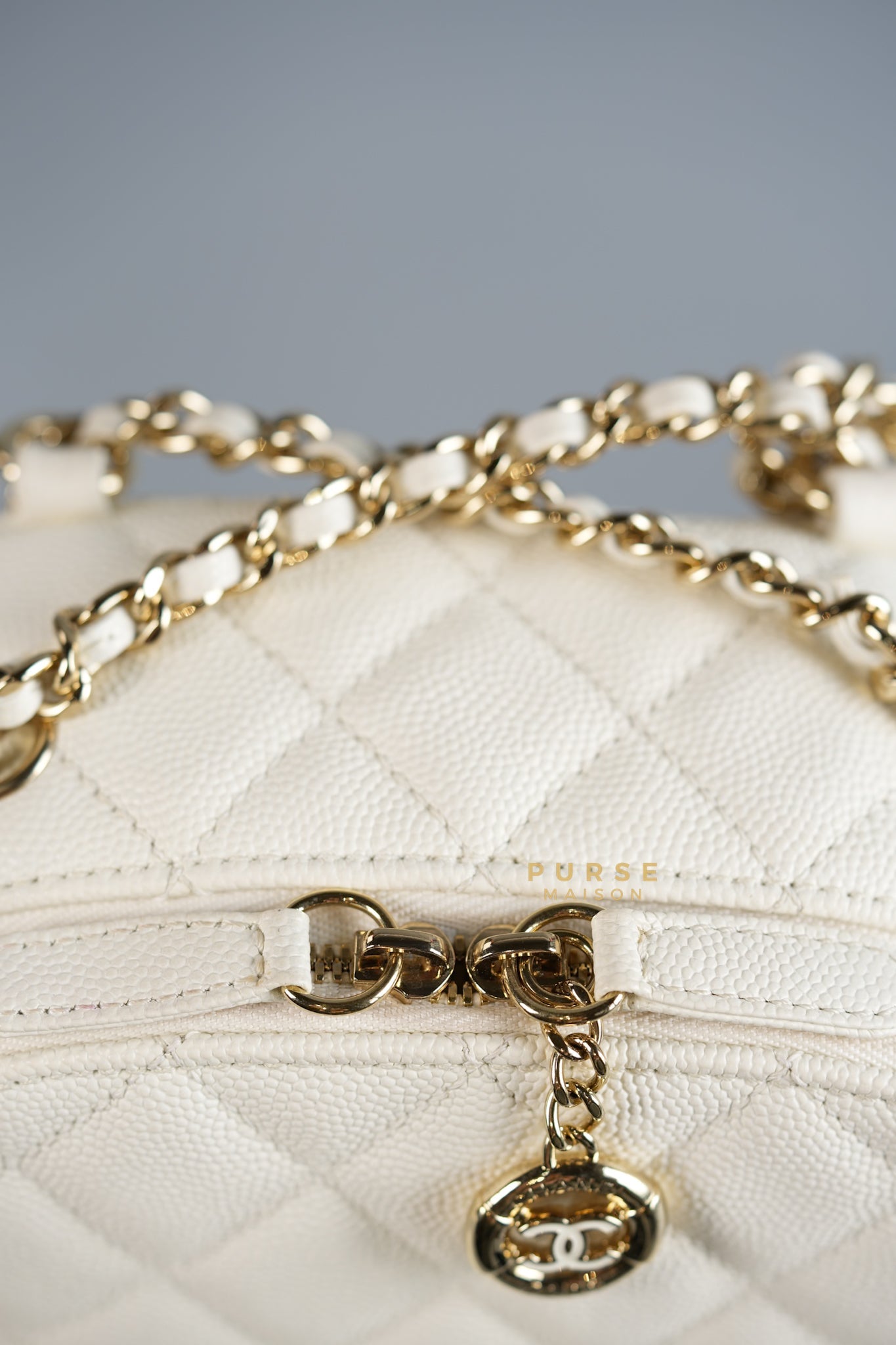 CC Day Backpack Small in Ivory Quilted Caviar Leather & Light Gold Hardware Series 26 | Purse Maison Luxury Bags Shop