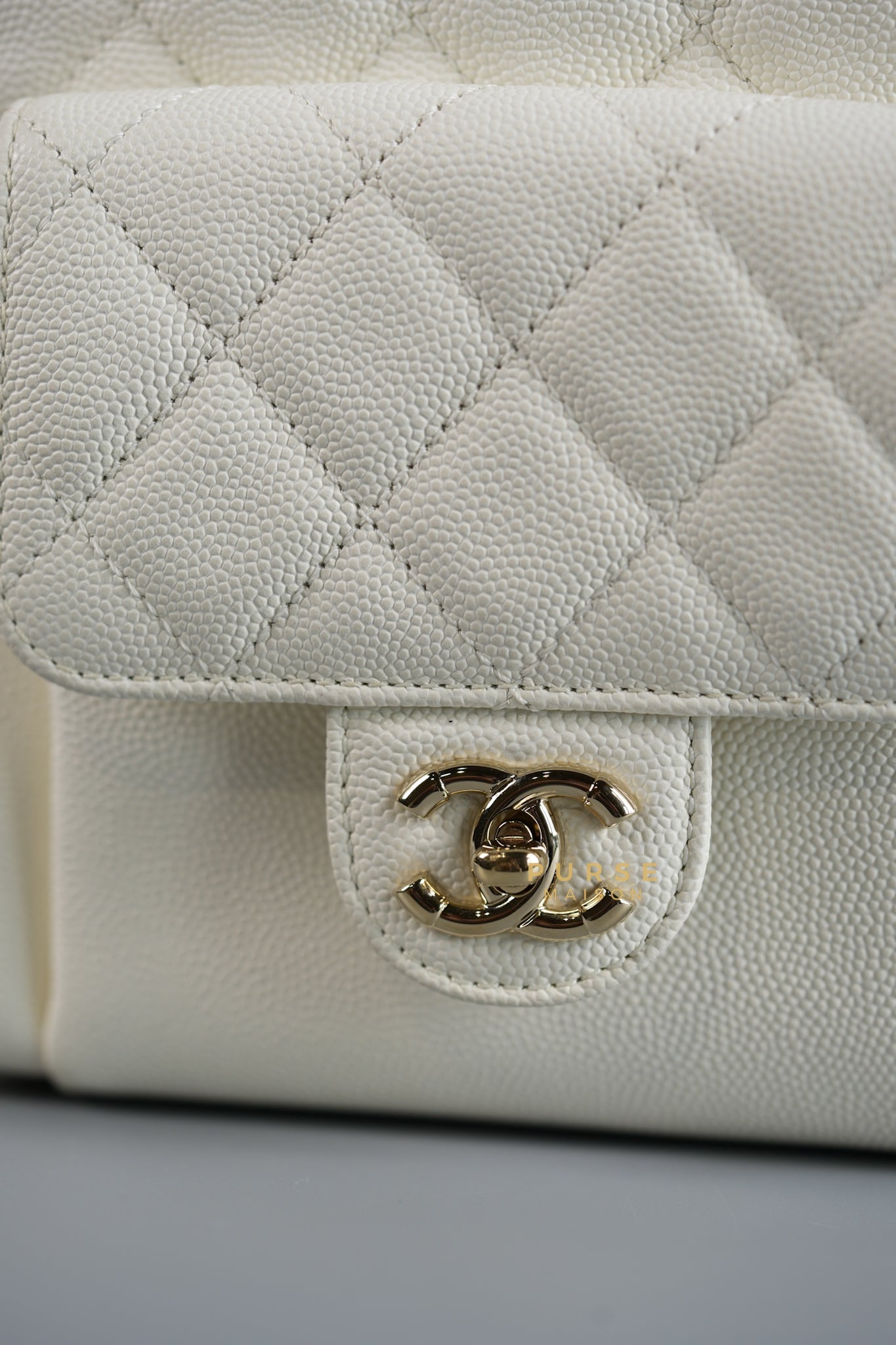 CC Day Backpack Small in Ivory Quilted Caviar Leather & Light Gold Hardware Series 26 | Purse Maison Luxury Bags Shop