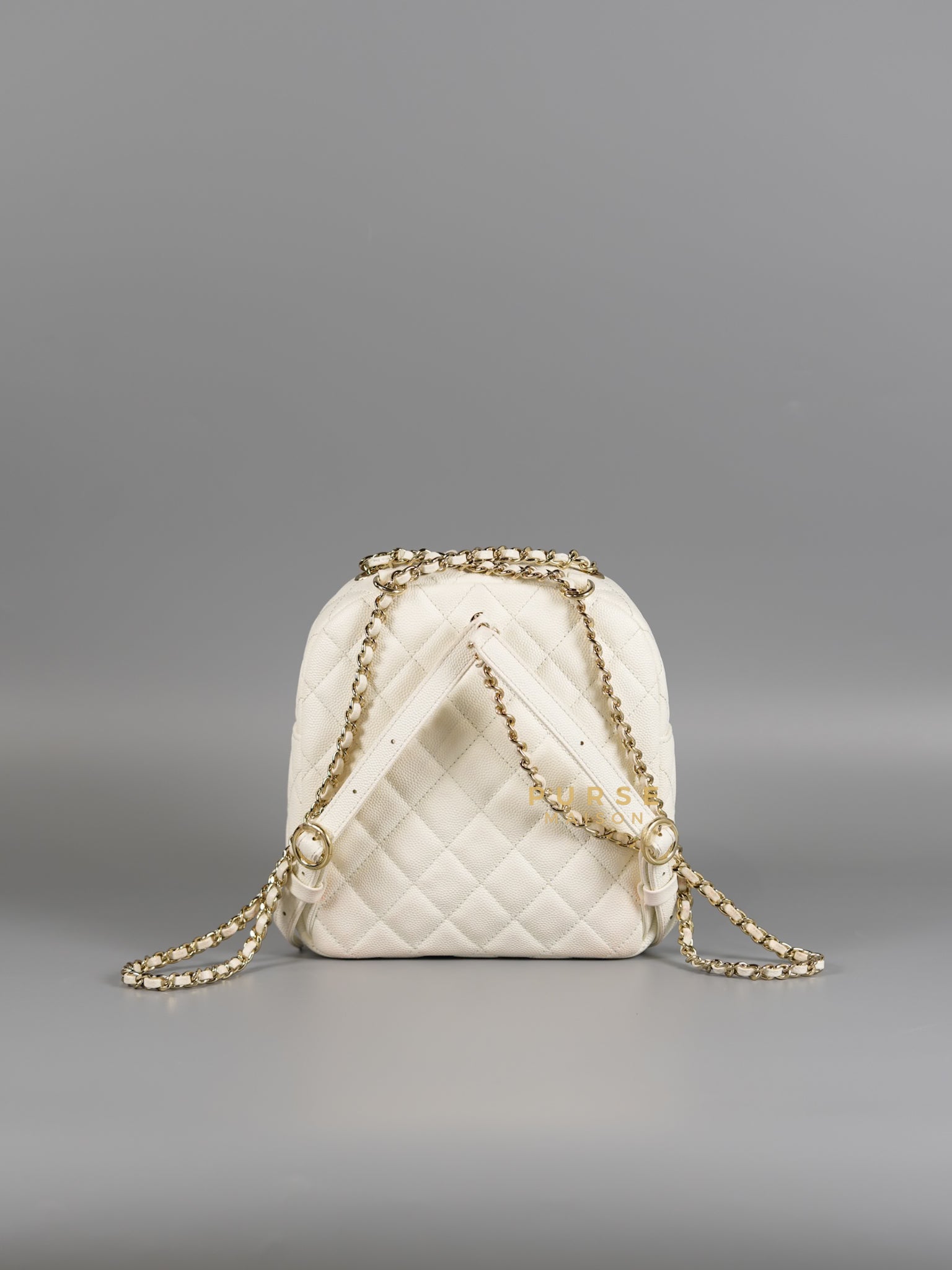 CC Day Backpack Small in Ivory Quilted Caviar Leather & Light Gold Hardware Series 26 | Purse Maison Luxury Bags Shop