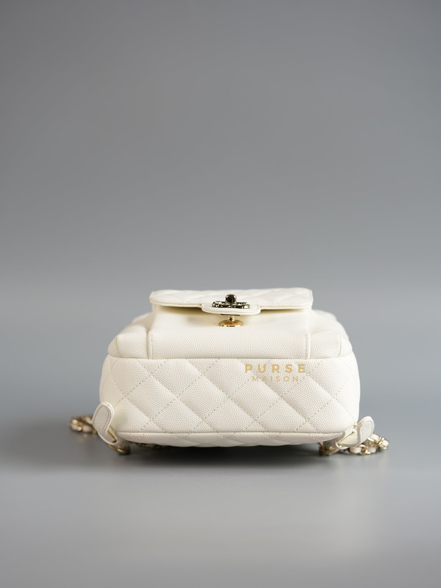 CC Day Backpack Small in Ivory Quilted Caviar Leather & Light Gold Hardware Series 26 | Purse Maison Luxury Bags Shop