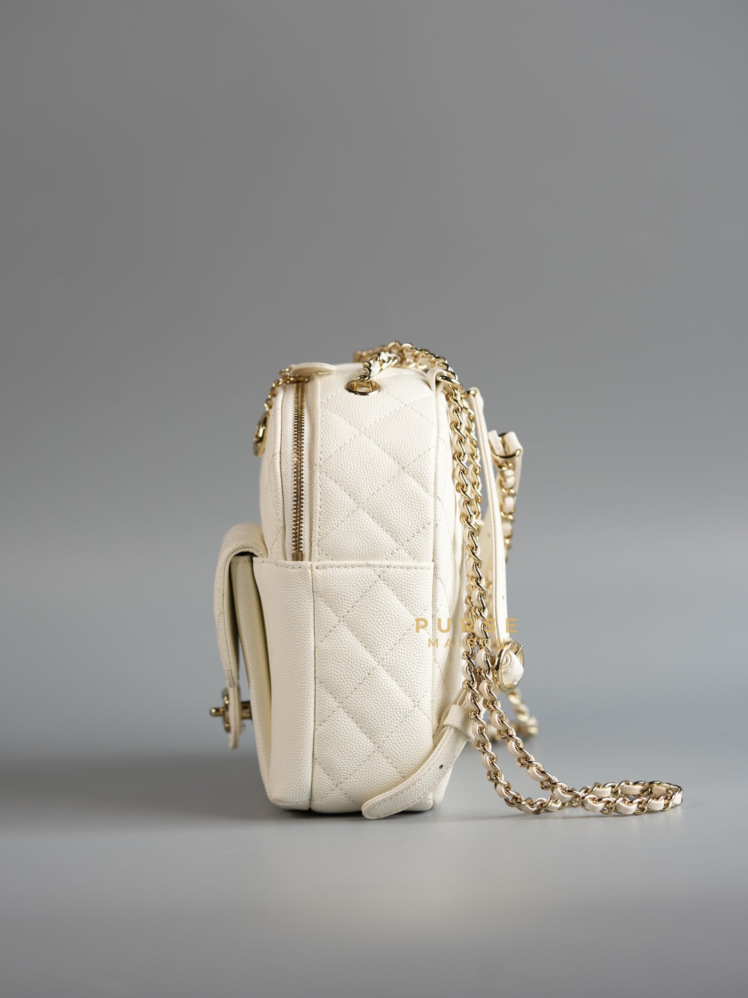 CC Day Backpack Small in Ivory Quilted Caviar Leather & Light Gold Hardware Series 26 | Purse Maison Luxury Bags Shop