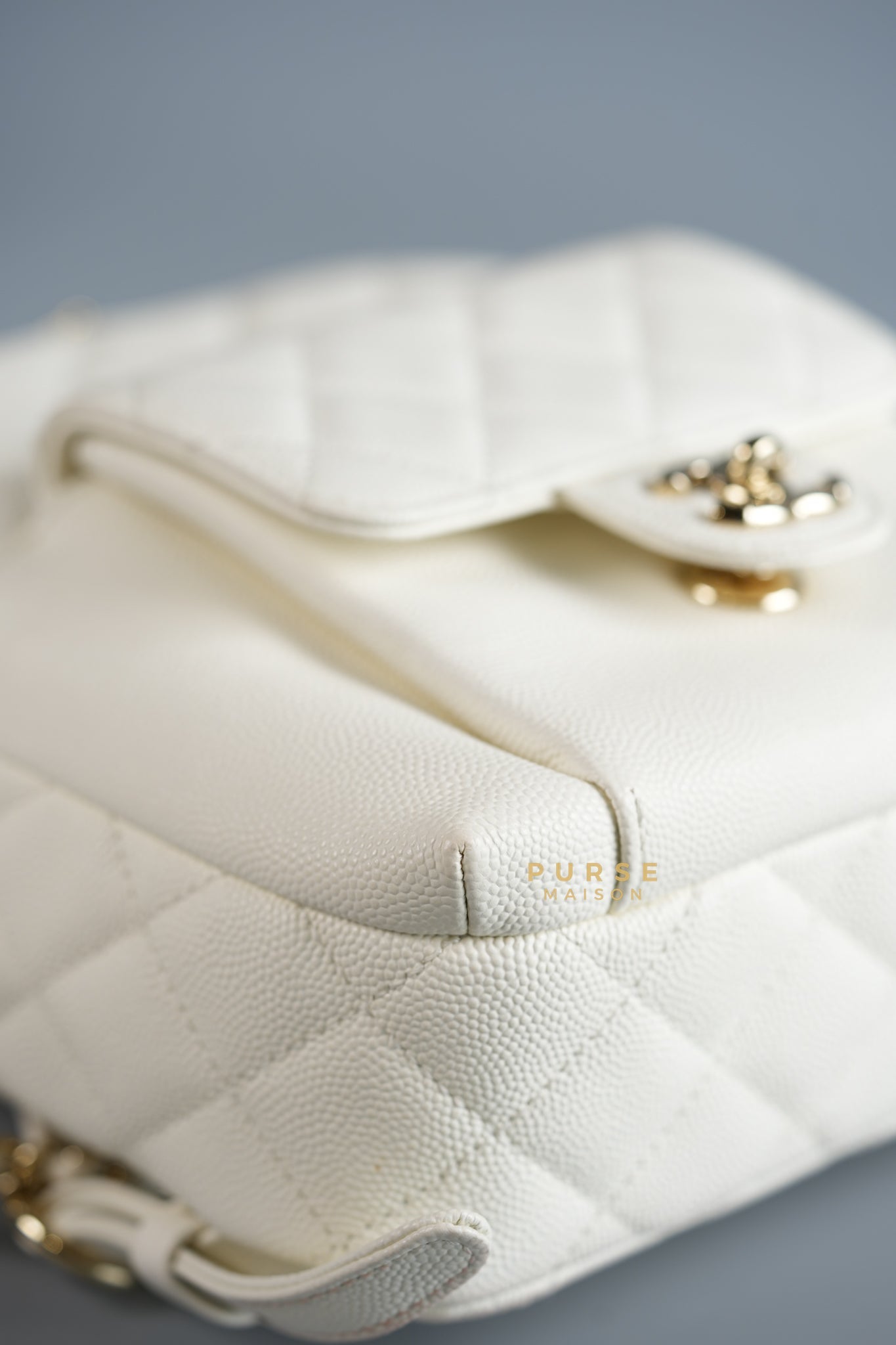 CC Day Backpack Small in Ivory Quilted Caviar Leather & Light Gold Hardware Series 26 | Purse Maison Luxury Bags Shop