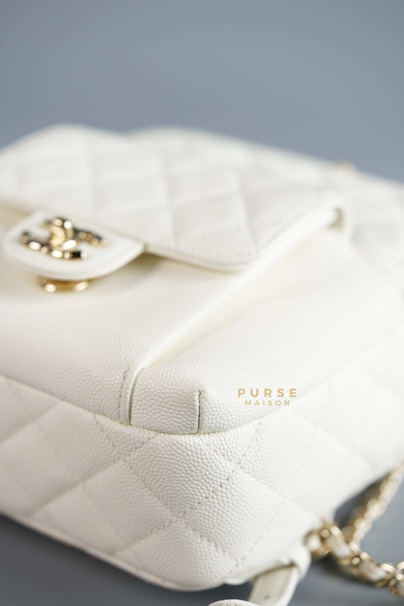 CC Day Backpack Small in Ivory Quilted Caviar Leather & Light Gold Hardware Series 26 | Purse Maison Luxury Bags Shop