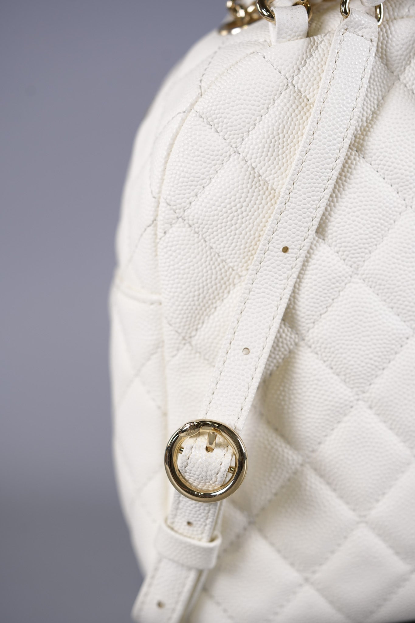 CC Day Mini Backpack in White Caviar Leather Light Gold Hardware Series 26 | Purse Maison Luxury Bags Shop